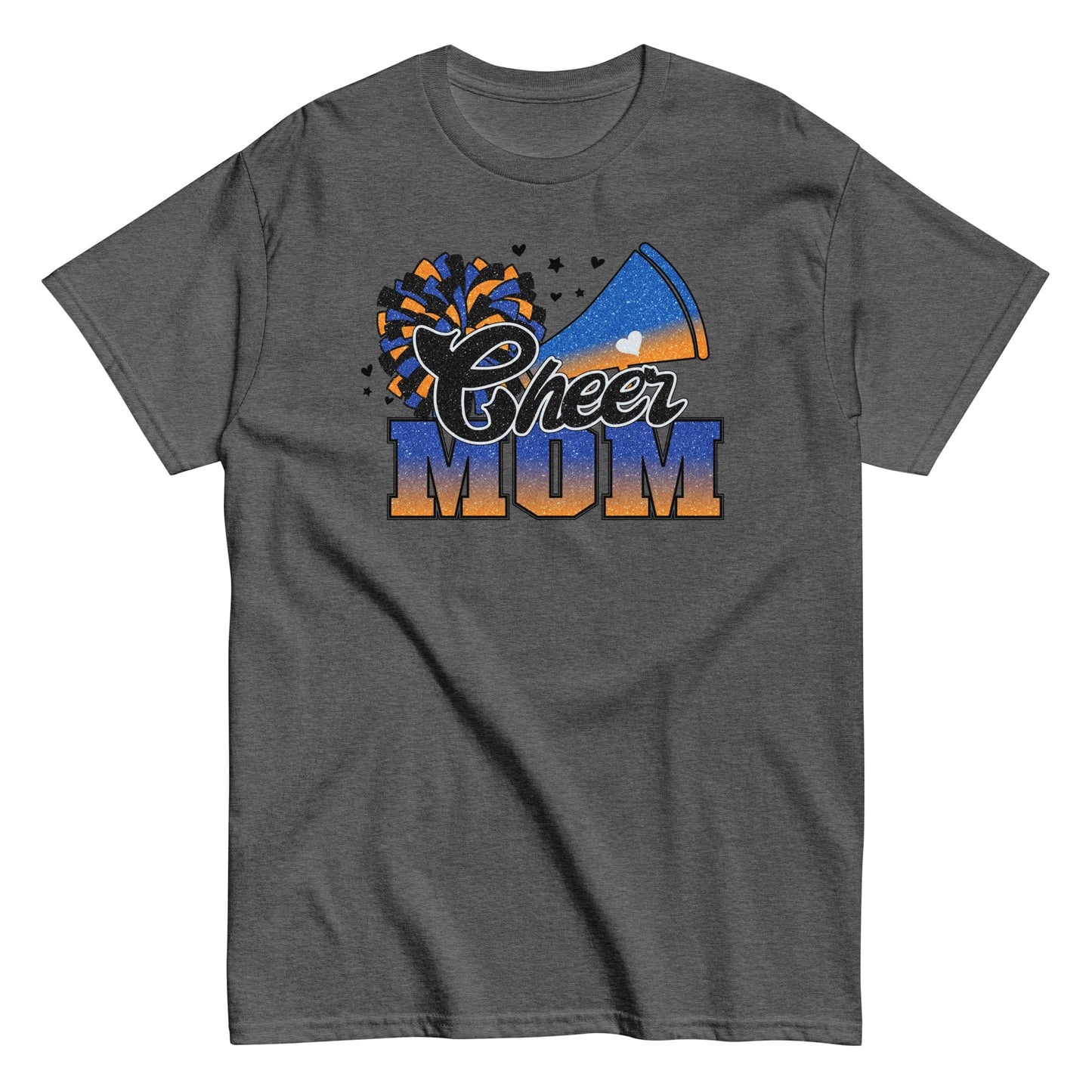 Cheer Mom Shirt (Blue and Orange) Dark Heather / S Spirit Gear Collective T-Shirt