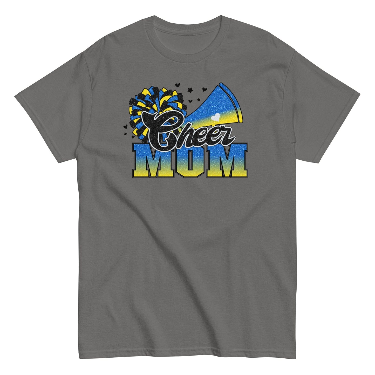 Cheer Mom Shirt (Blue and Yellow) Charcoal / S Spirit Gear Collective T-Shirt