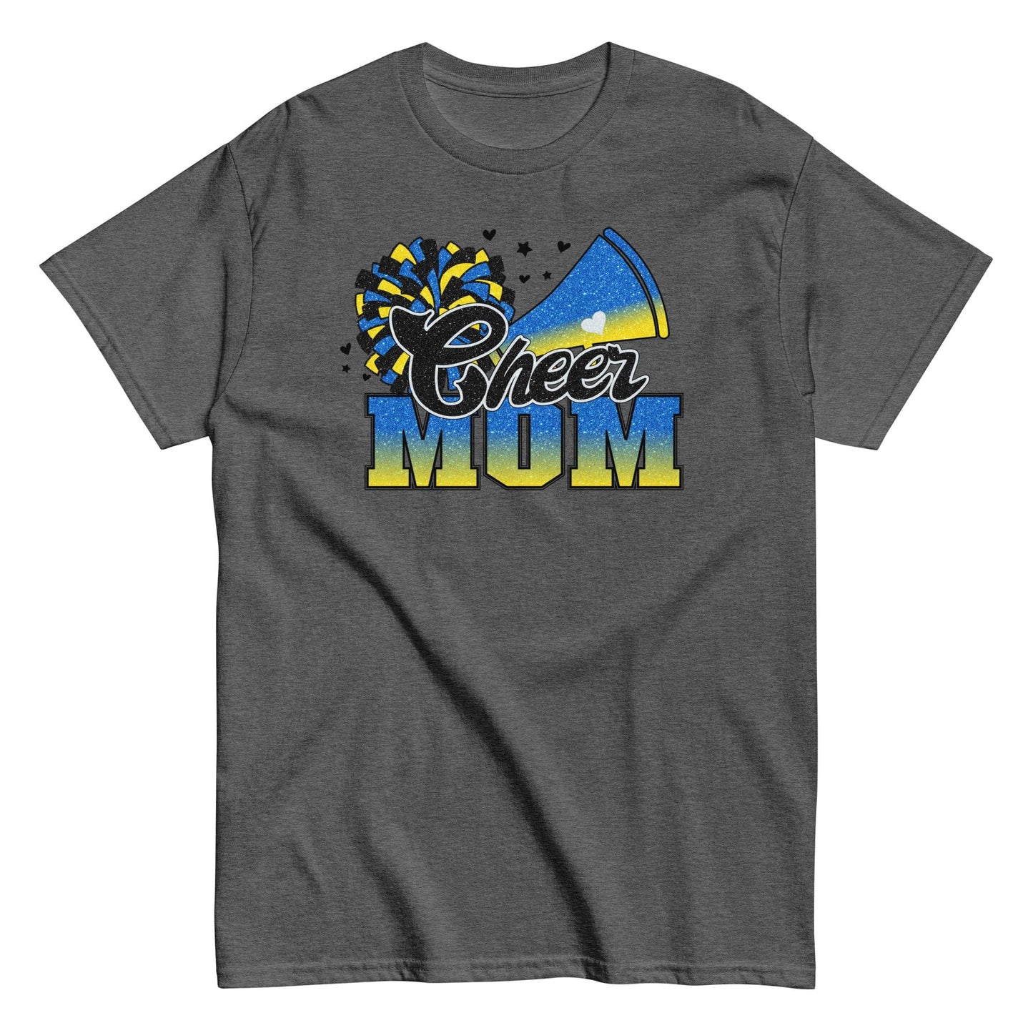 Cheer Mom Shirt (Blue and Yellow) Dark Heather / S Spirit Gear Collective T-Shirt