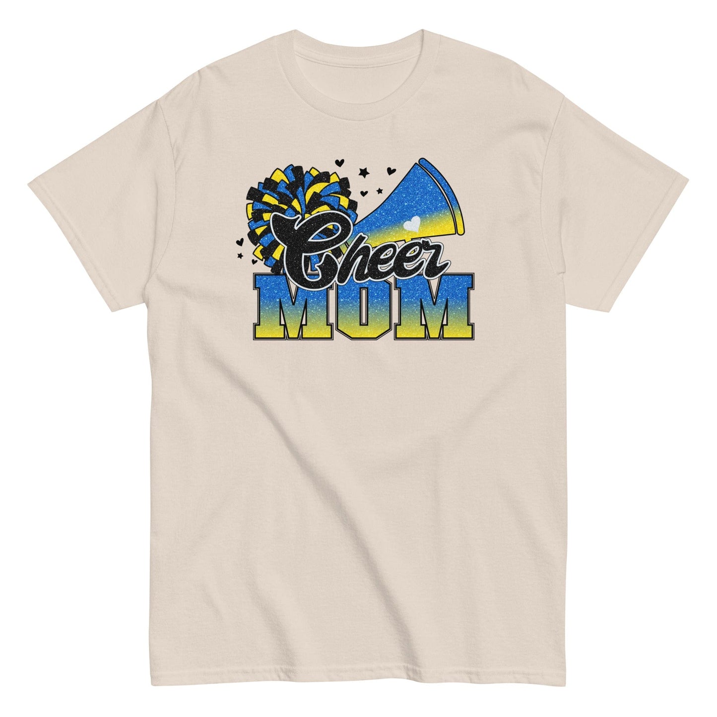 Cheer Mom Shirt (Blue and Yellow) Natural / S Spirit Gear Collective T-Shirt