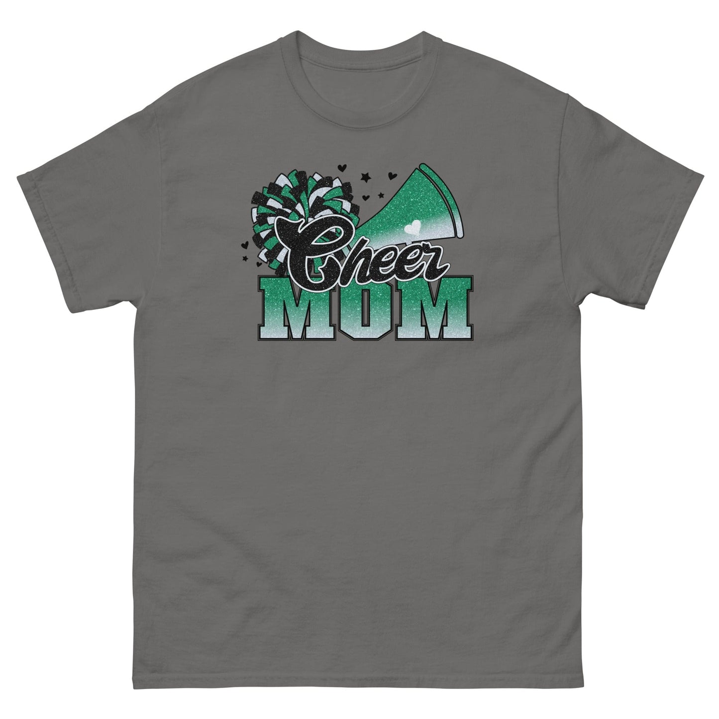 Cheer Mom Shirt (Green and White) Charcoal / S Spirit Gear Collective T-Shirt