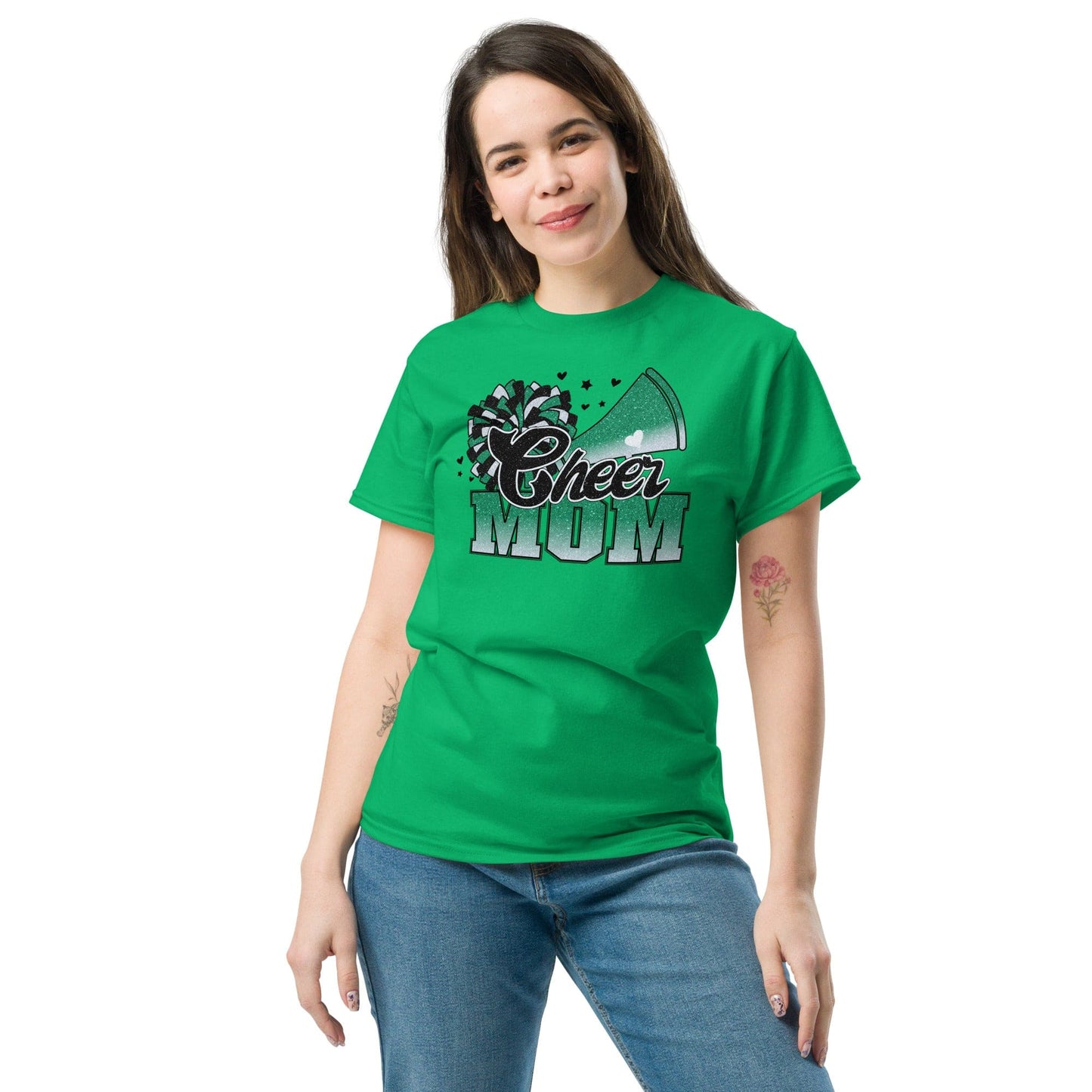 Cheer Mom Shirt (Green and White) Spirit Gear Collective T-Shirt