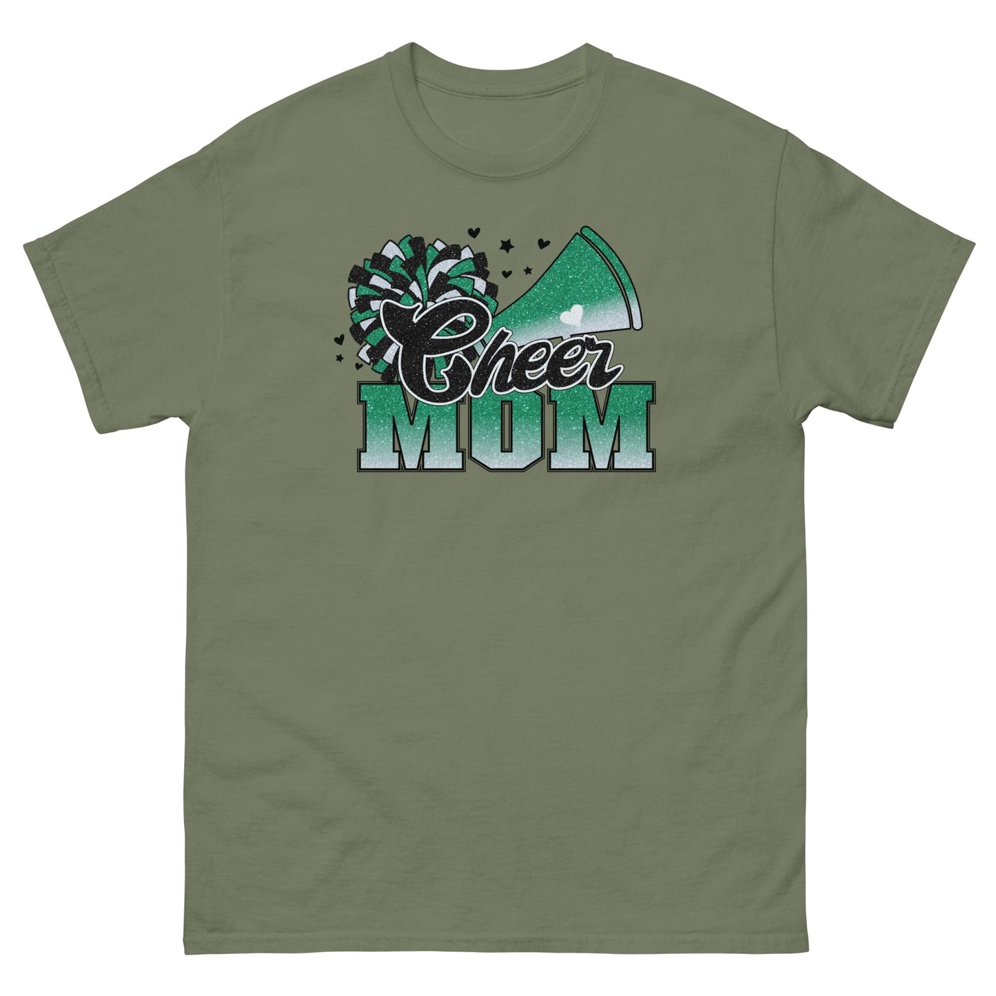 Cheer Mom Shirt (Green and White) Military Green / S Spirit Gear Collective T-Shirt