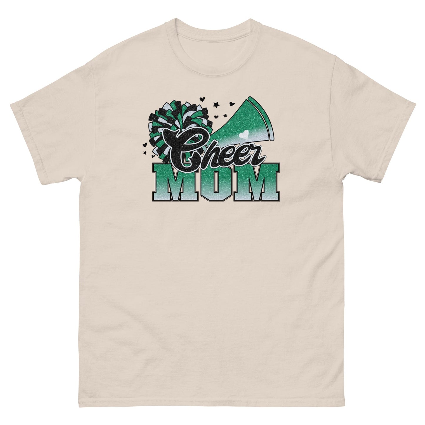 Cheer Mom Shirt (Green and White) Natural / S Spirit Gear Collective T-Shirt