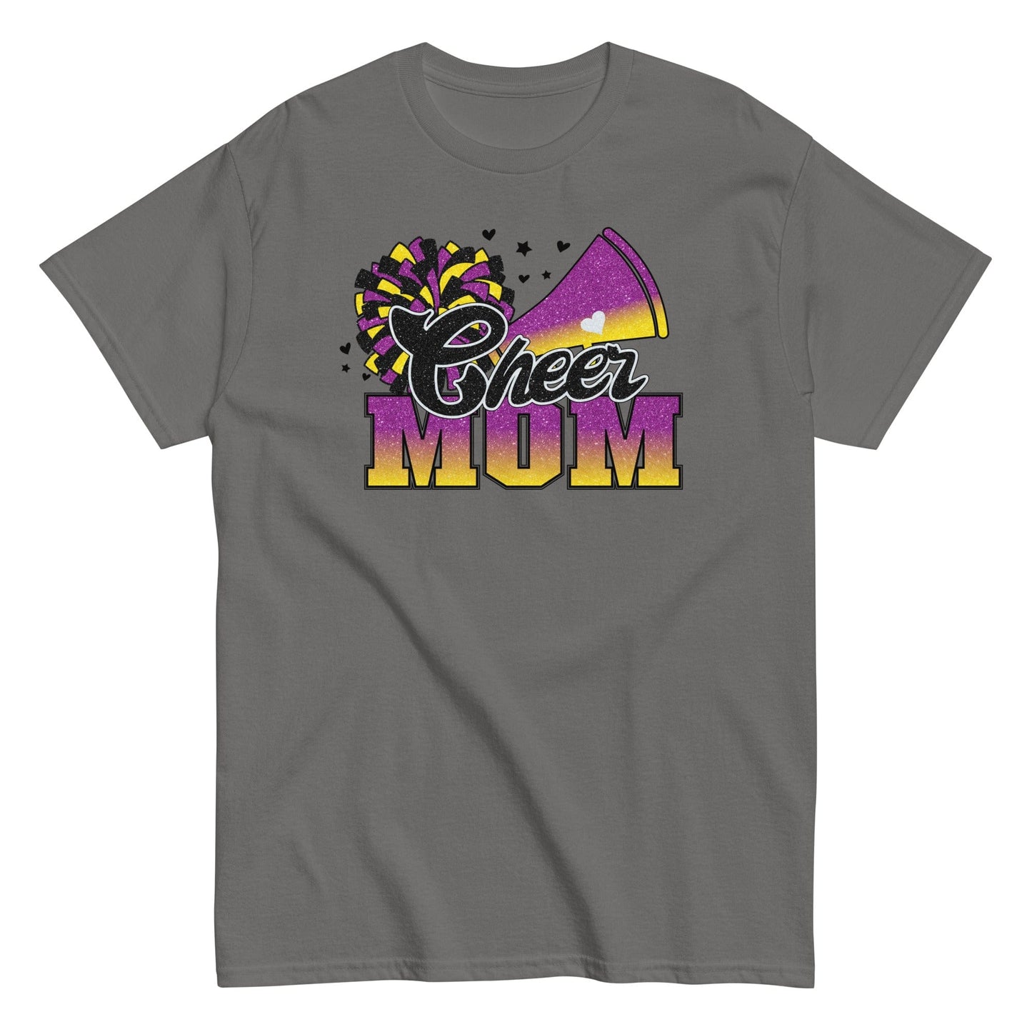 Cheer Mom Shirt (Purple and Yellow) Charcoal / S Spirit Gear Collective T-Shirt