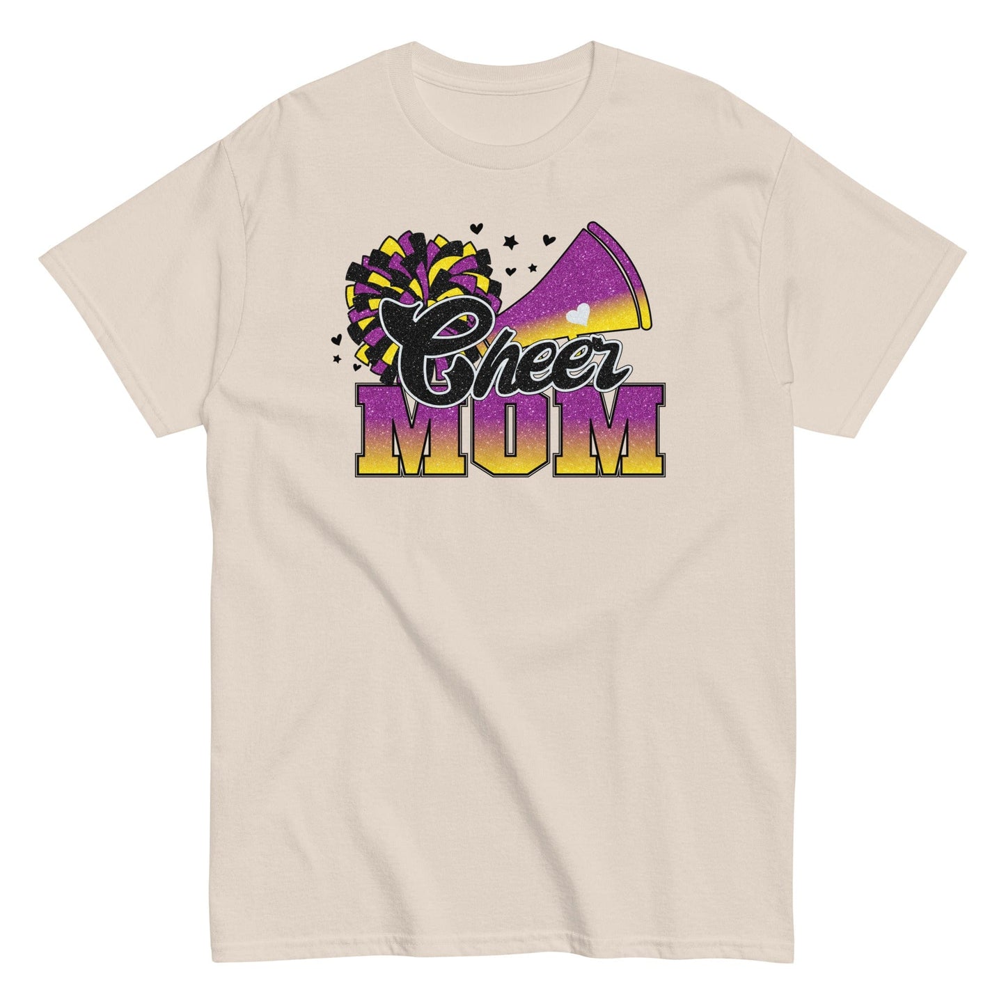 Cheer Mom Shirt (Purple and Yellow) Natural / S Spirit Gear Collective T-Shirt