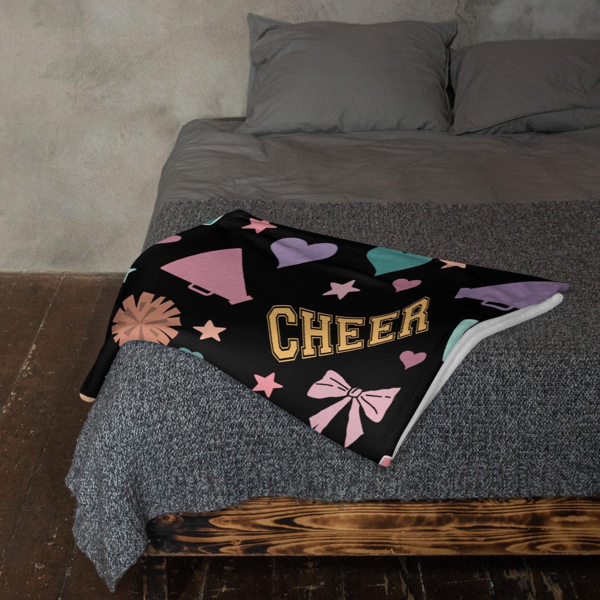 Cheer Throw Blanket on Black – Cheerleader Gift, Soft Cozy Blanket, Cheer Decor Spirit Gear Collective Cheer Blanket