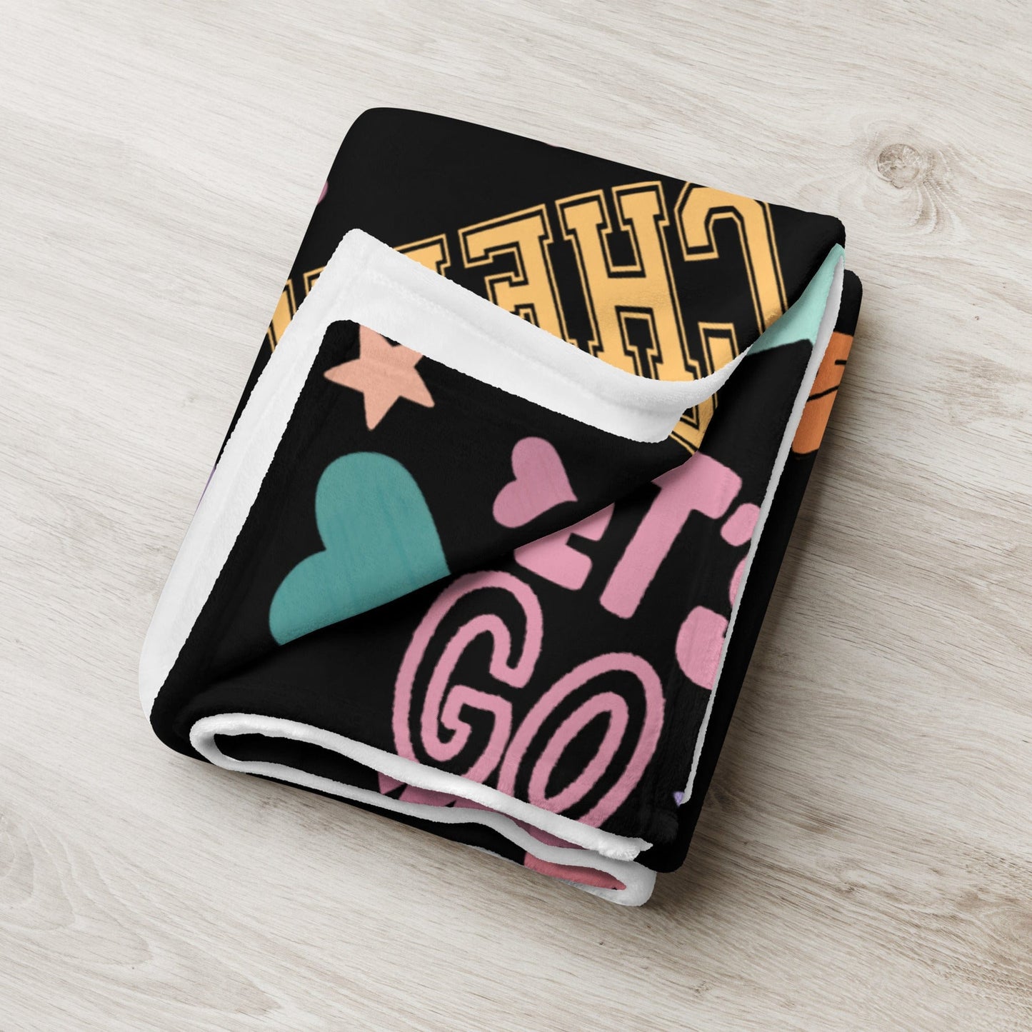 Cheer Throw Blanket on Black – Cheerleader Gift, Soft Cozy Blanket, Cheer Decor Spirit Gear Collective Cheer Blanket