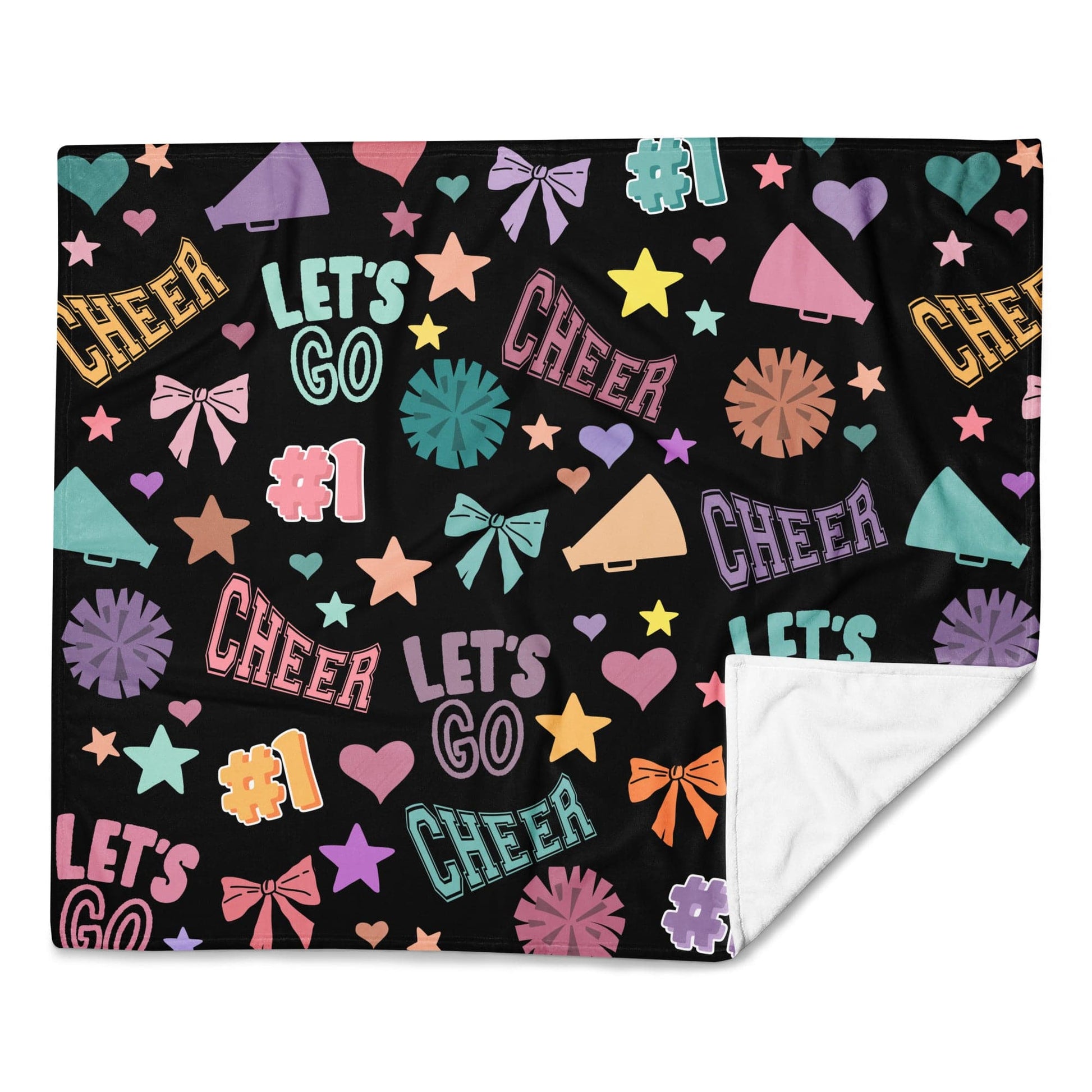 Cheer Throw Blanket on Black – Cheerleader Gift, Soft Cozy Blanket, Cheer Decor Spirit Gear Collective Cheer Blanket