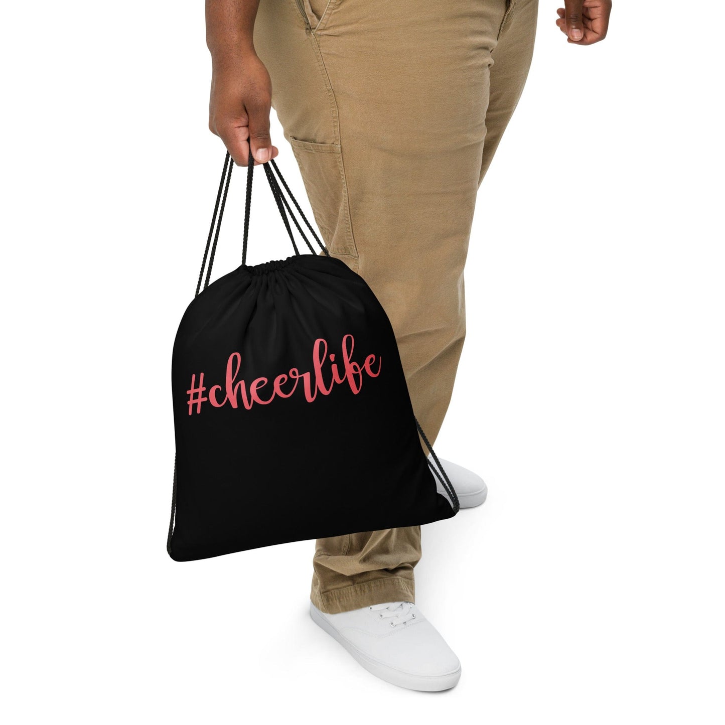 #cheerlife Black & Pink Drawstring Bag – Cheerleader Gym Sack Spirit Gear Collective drawstring tote