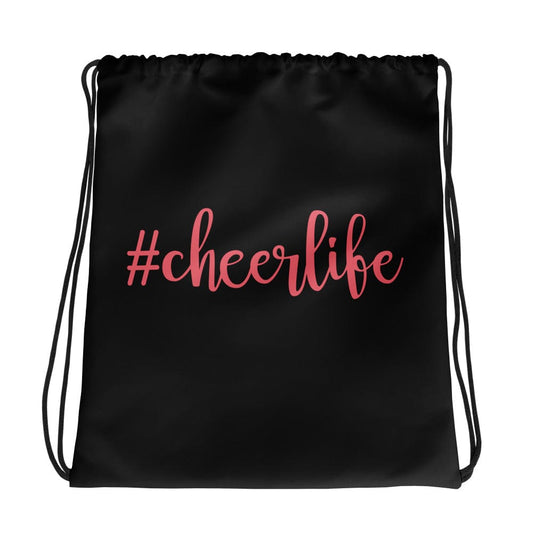 #cheerlife Black & Pink Drawstring Bag – Cheerleader Gym Sack Spirit Gear Collective drawstring tote