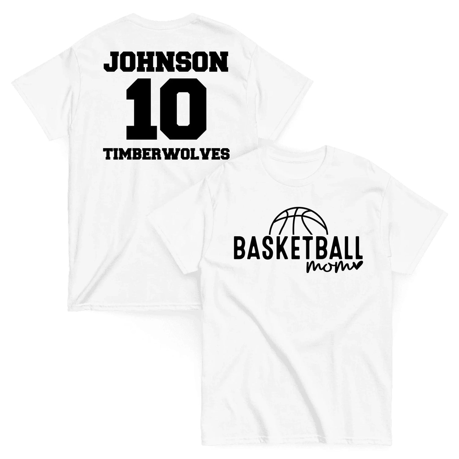 Custom Basketball Mom Shirt – Personalized Name & Jersey Number | Choose Front Graphic, Font & Color Custom Basketball Mom Shirt / White / S Spirit Gear Collective Custom Short Sleeve Shirt