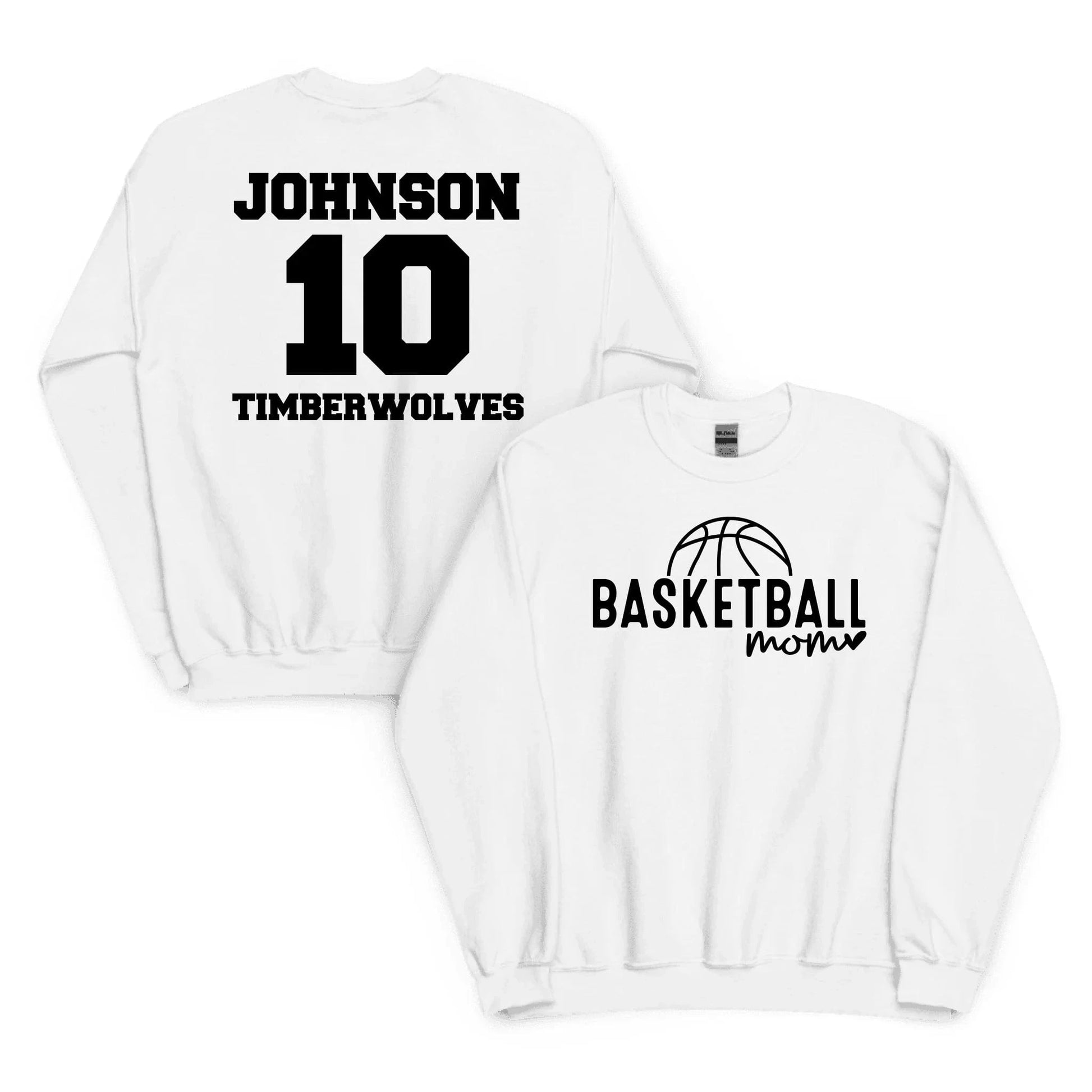 Custom Basketball Mom Sweatshirt - Personalized Name & Jersey Number | Choose Front Graphic, Font & Color Custom Basketball Mom Sweatshirt / White / 2XL Spirit Gear Collective Custom Sweatshirt