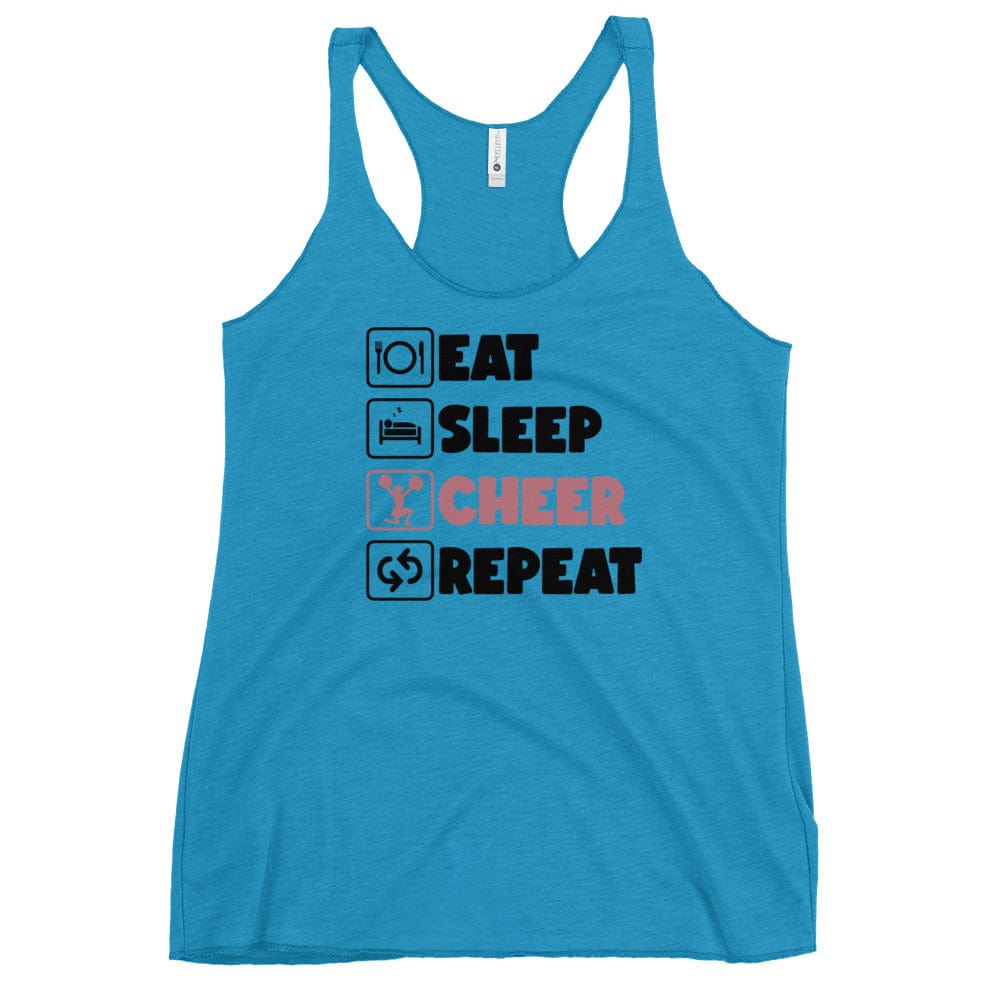 Eat, Sleep, Cheer, Repeat Racerback Tank – Cheerleader Life Tank Top Vintage Turquoise / XS Spirit Gear Collective tank top