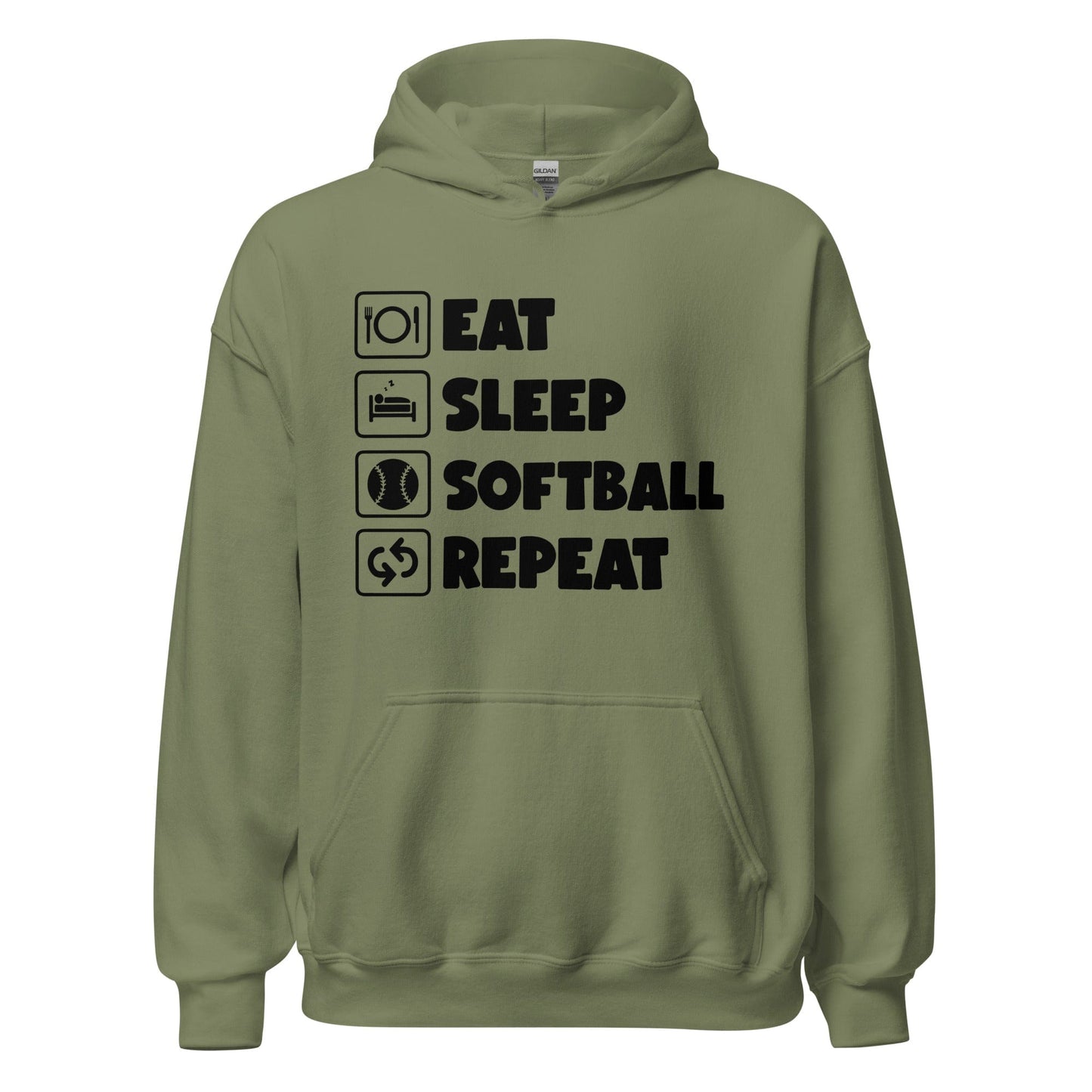 Eat, Sleep, Softball, Repeat Hoodie Military Green / S Spirit Gear Collective Hoodie