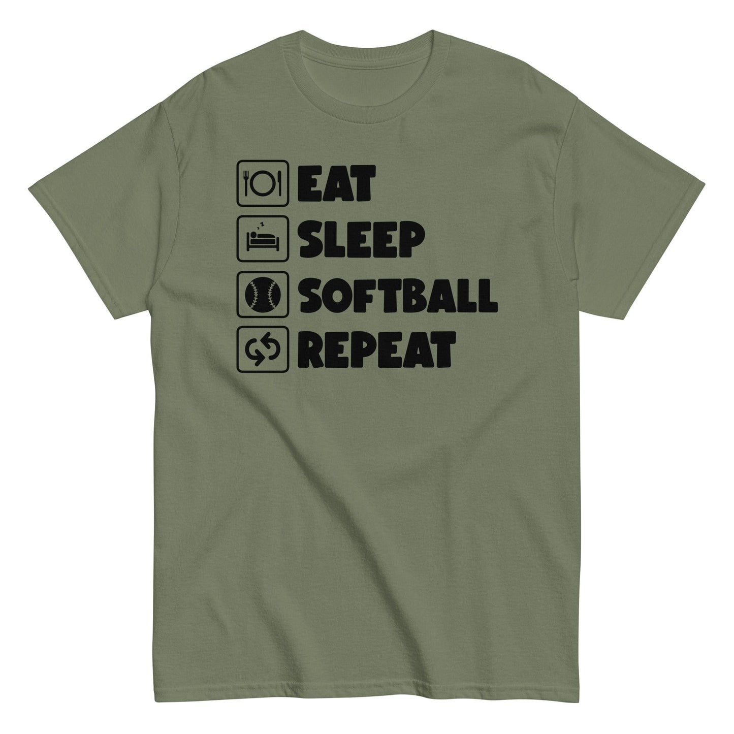 Eat Sleep Softball Repeat Shirt Military Green / S Spirit Gear Collective T-Shirt