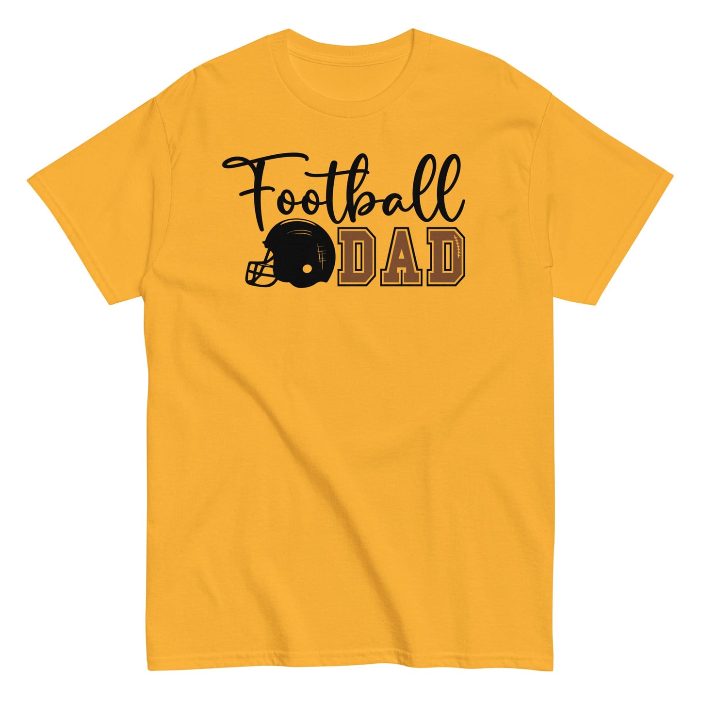 Football Dad Shirt – Script Design with Helmet Graphic T-Shirt Gold / S Spirit Gear Collective T-Shirt