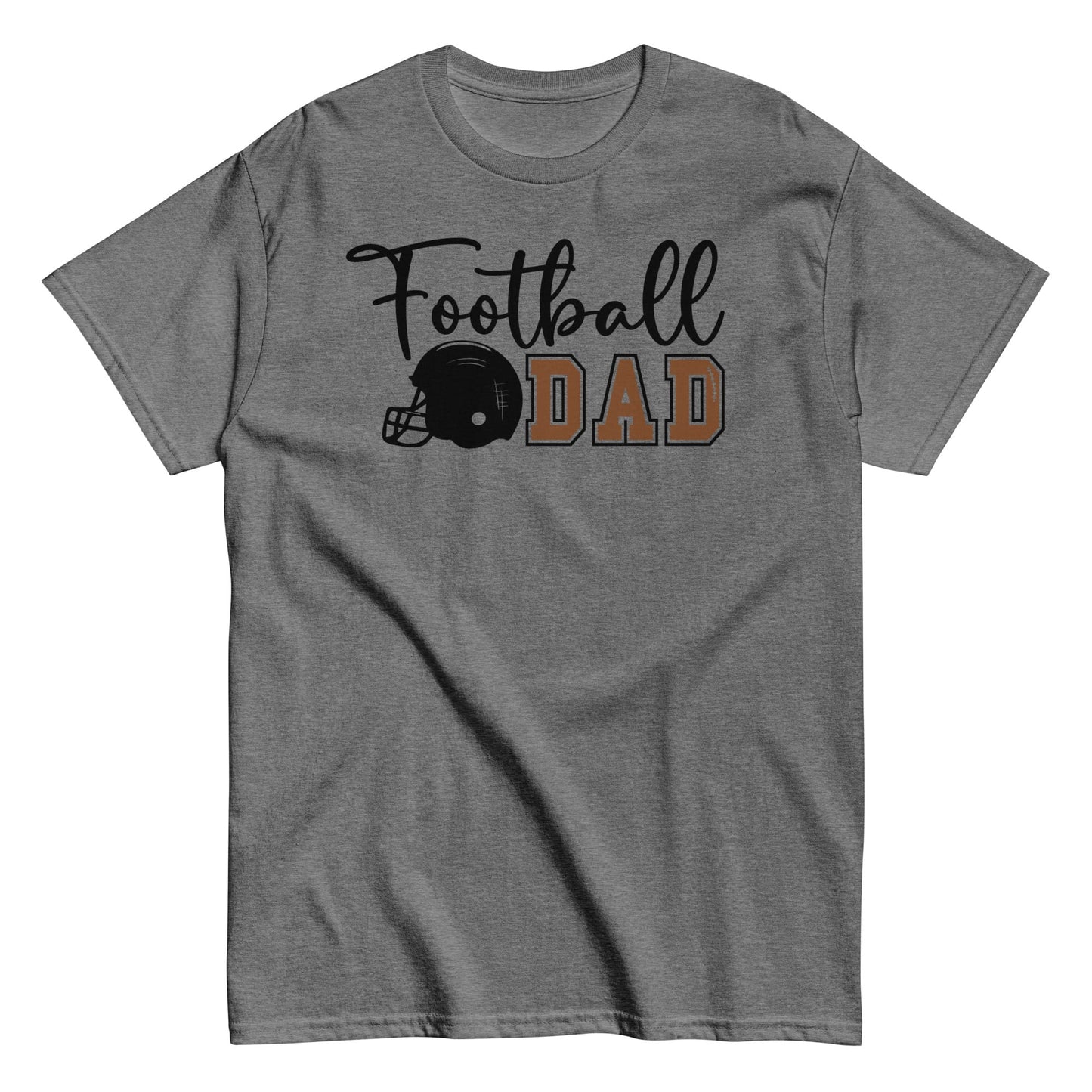 Football Dad Shirt – Script Design with Helmet Graphic T-Shirt Graphite Heather / S Spirit Gear Collective T-Shirt