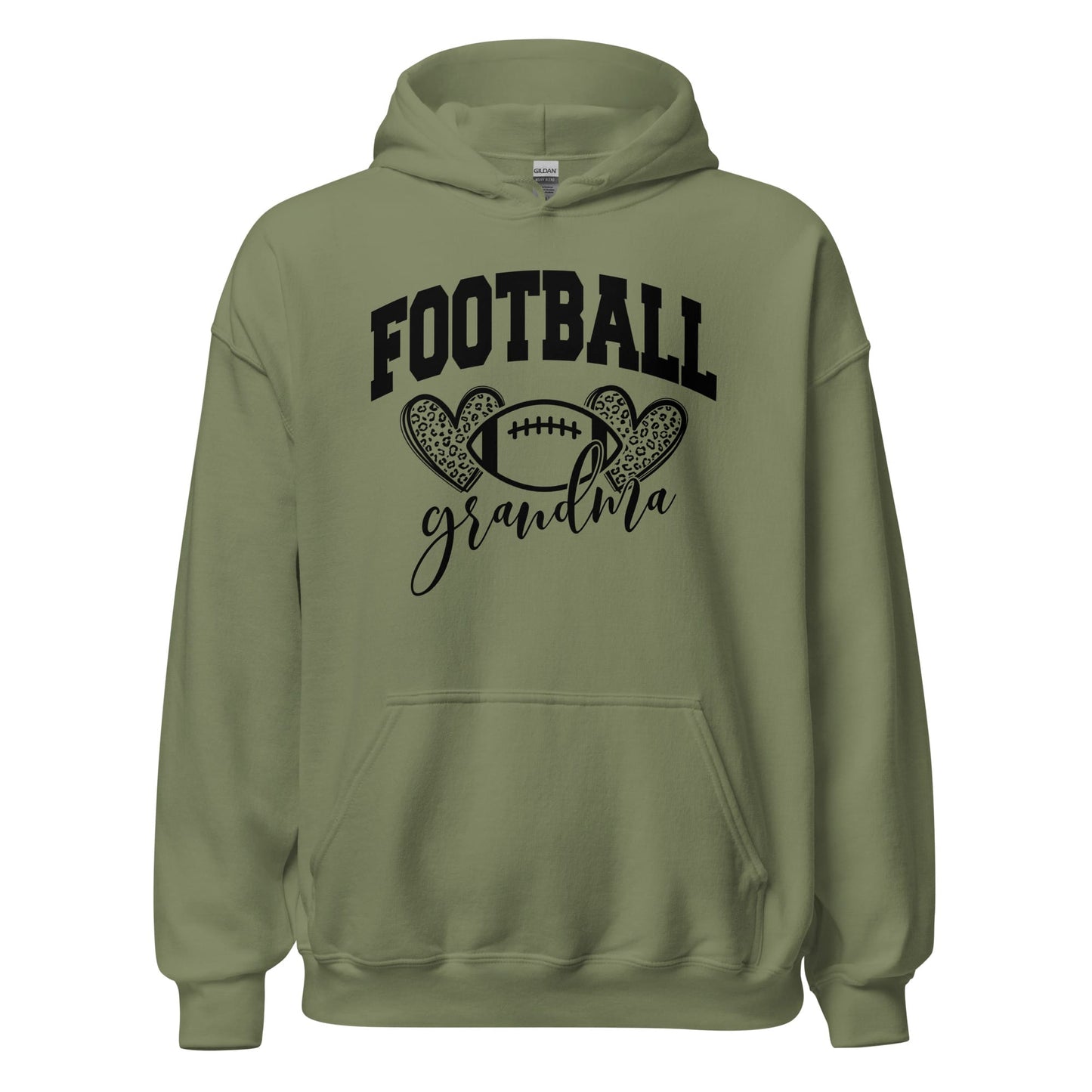 Football Grandma Hoodie – Cute Football Grandma Sweatshirt – Cozy Game Day Hoodie for Proud Grandmas Military Green / S Spirit Gear Collective T-Shirt