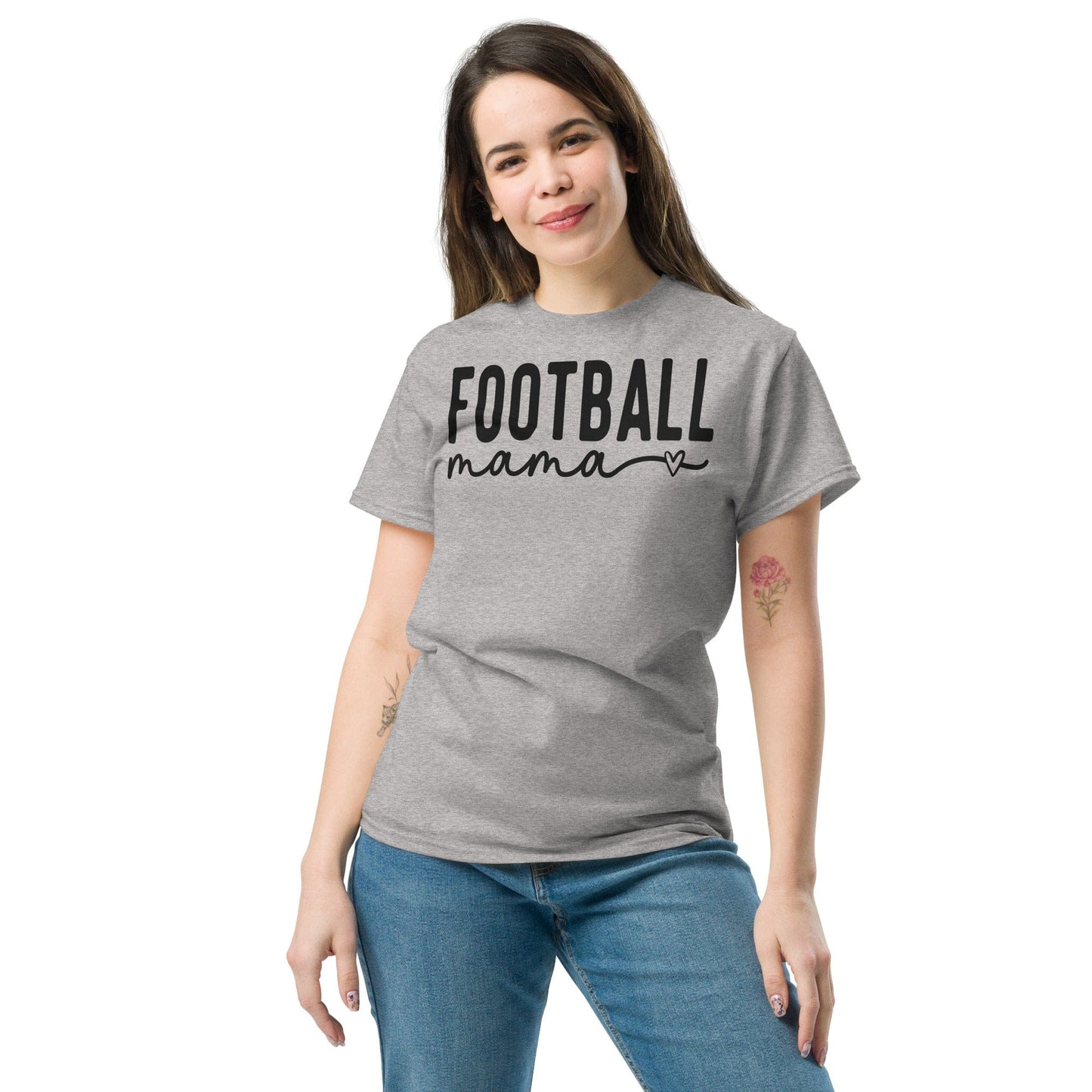 Football Mama Shirt - Bold Text with Heart - Black Font Spirit Gear Collective T-Shirt