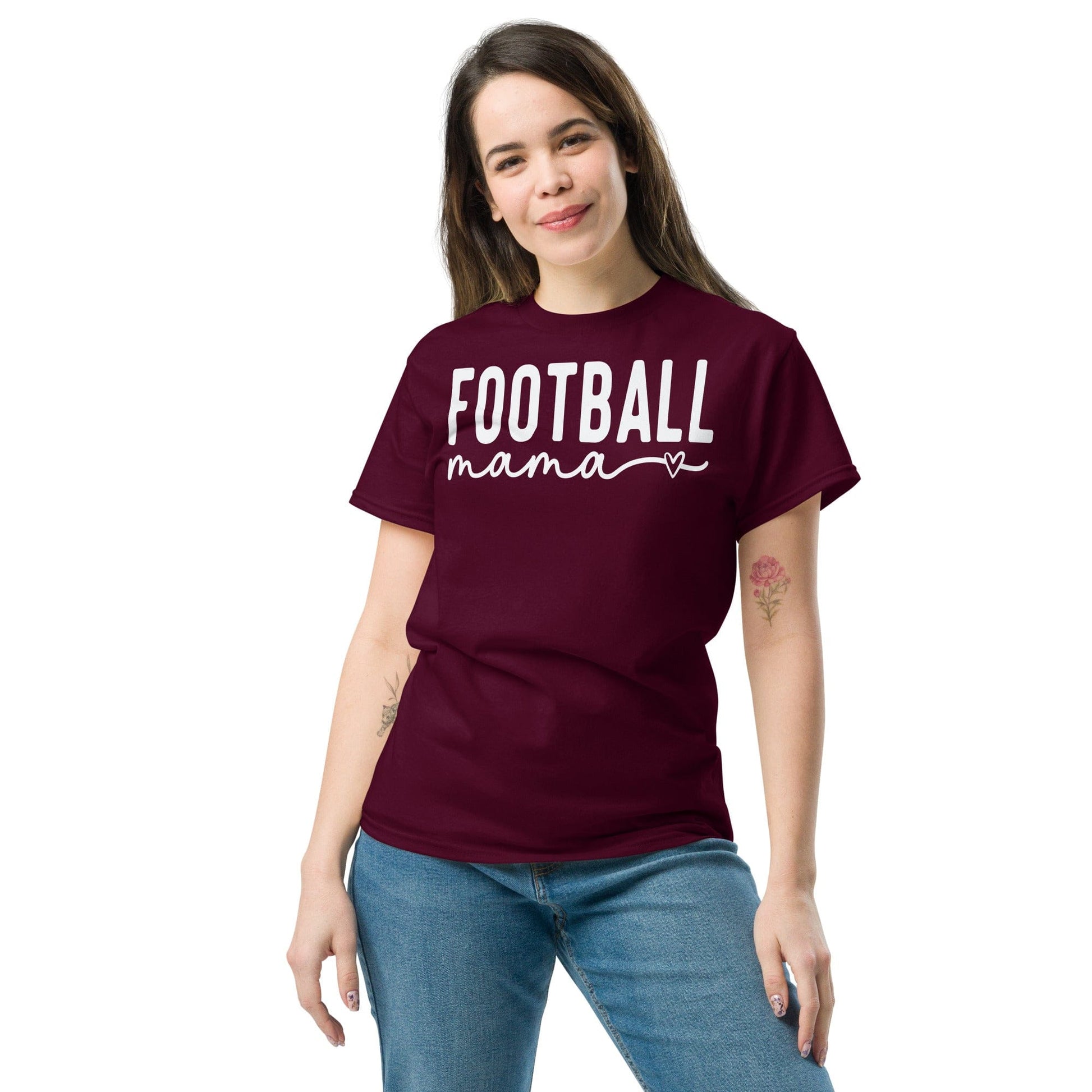 Football Mama Shirt - Bold Text with Heart - White Font Spirit Gear Collective T-Shirt