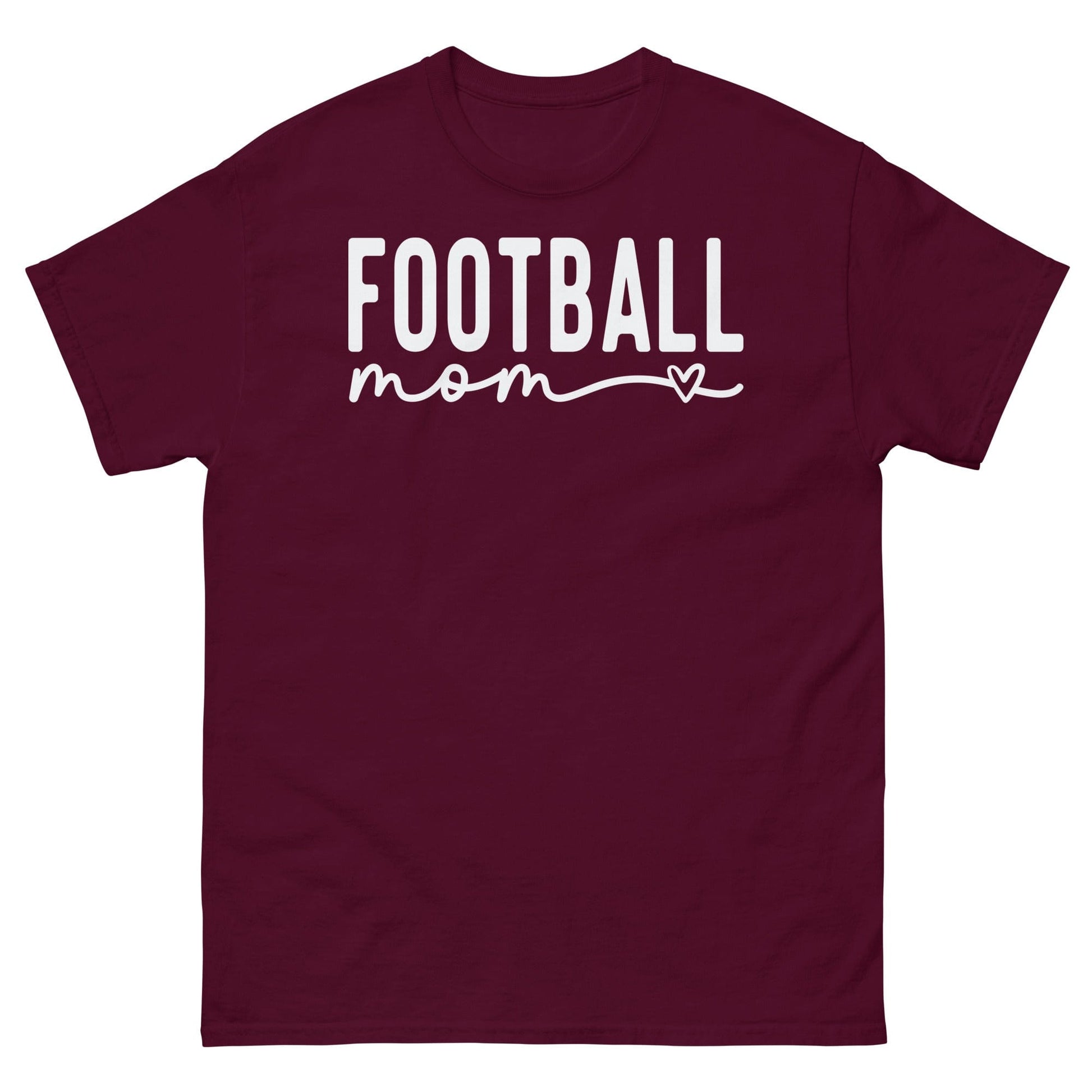 Football Mom Shirt - Bold Text with Heart - White Text Maroon / S Spirit Gear Collective T-Shirt