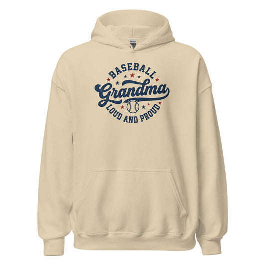 Loud & Proud Baseball Grandma Hoodie | Cozy Baseball Grandma Sweatshirt Gift Sand / S Spirit Gear Collective Hoodie