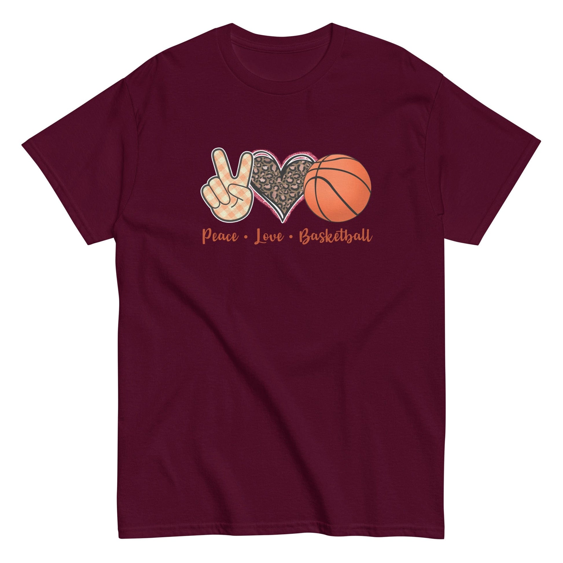 Peace Love Basketball Classic Shirt Maroon / S Spirit Gear Collective T-Shirt