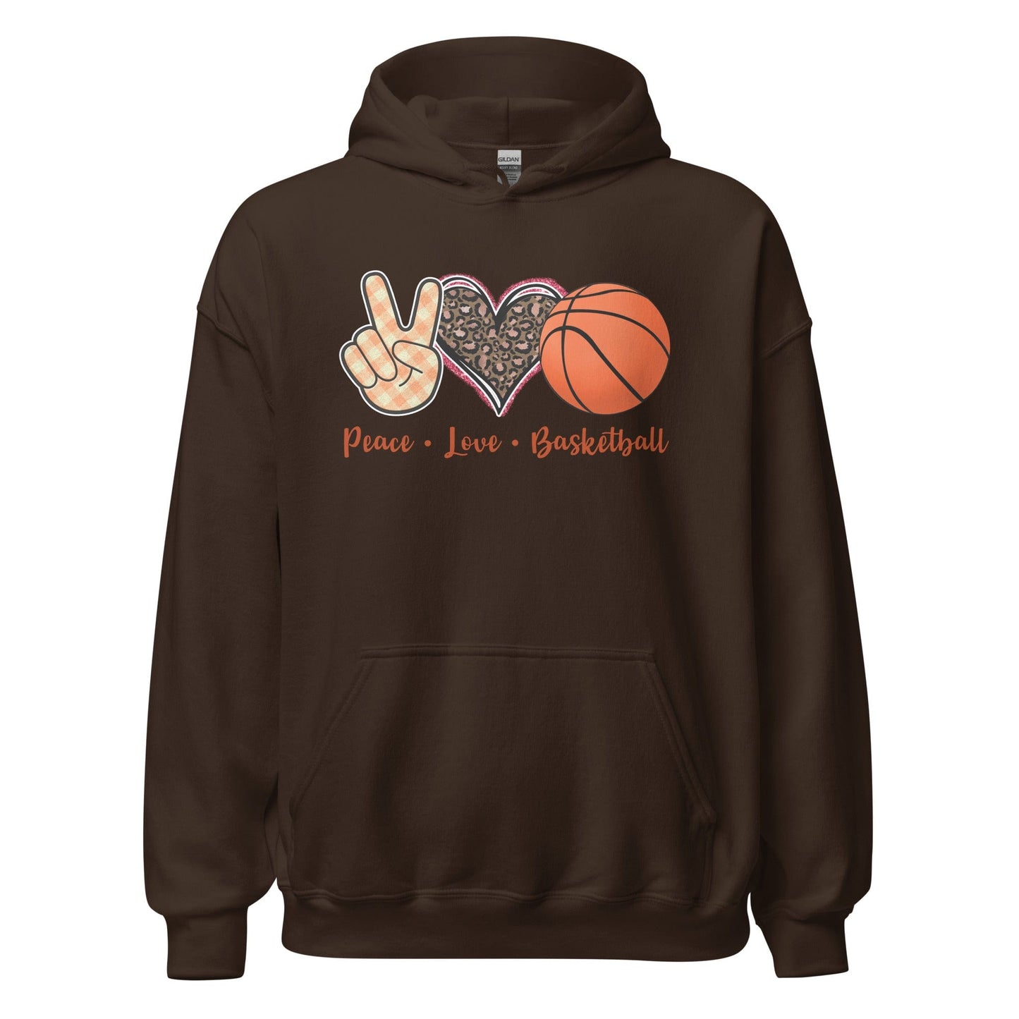 Peace Love Basketball Hoodie Dark Chocolate / S Spirit Gear Collective Hoodie