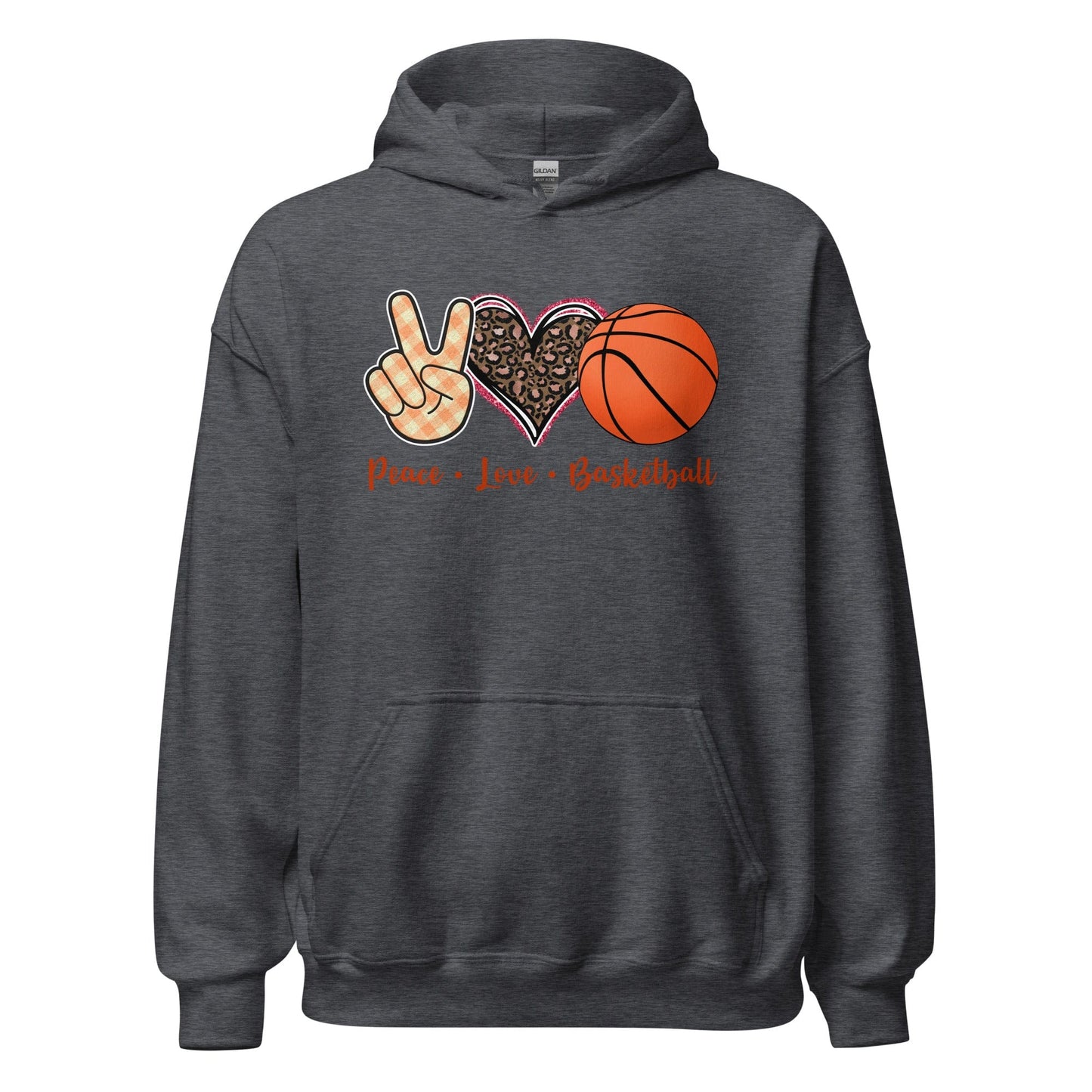 Peace Love Basketball Hoodie Dark Heather / S Spirit Gear Collective Hoodie