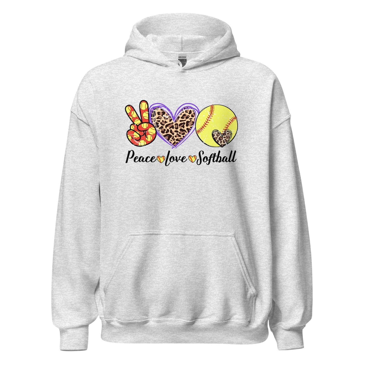 Peace Love Softball Hoodie Ash / S Spirit Gear Collective Hoodie