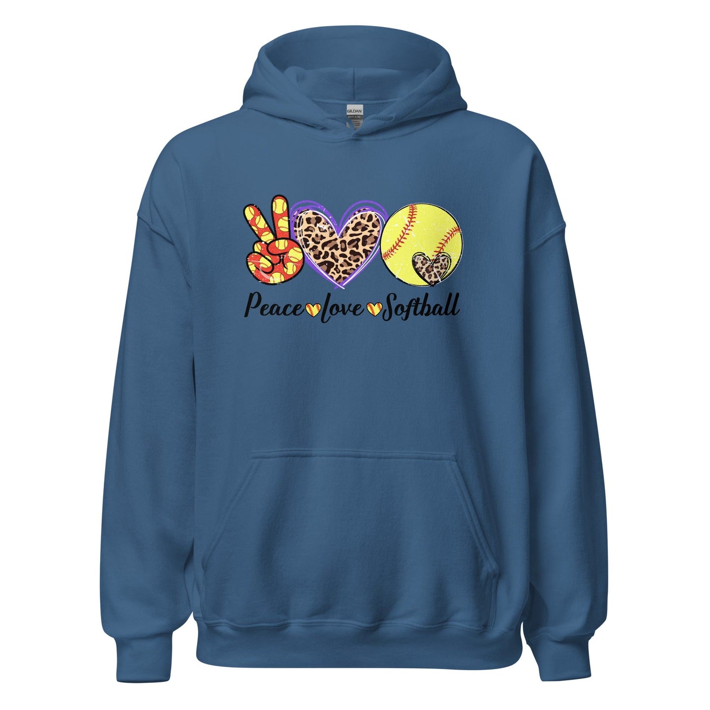 Peace Love Softball Hoodie Indigo Blue / S Spirit Gear Collective Hoodie