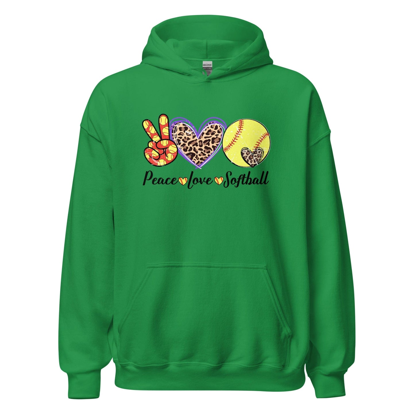 Peace Love Softball Hoodie Irish Green / S Spirit Gear Collective Hoodie