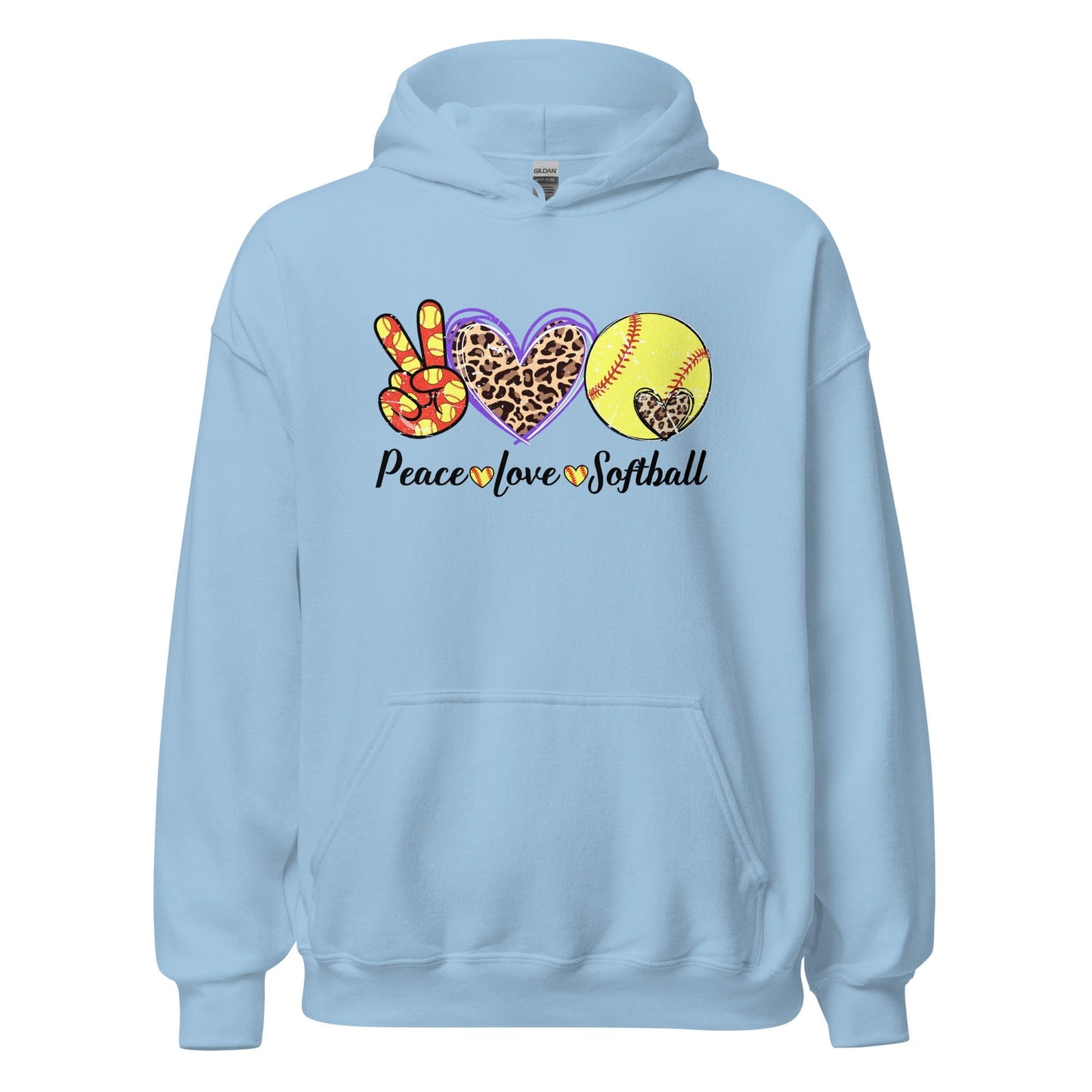 Peace Love Softball Hoodie Light Blue / S Spirit Gear Collective Hoodie