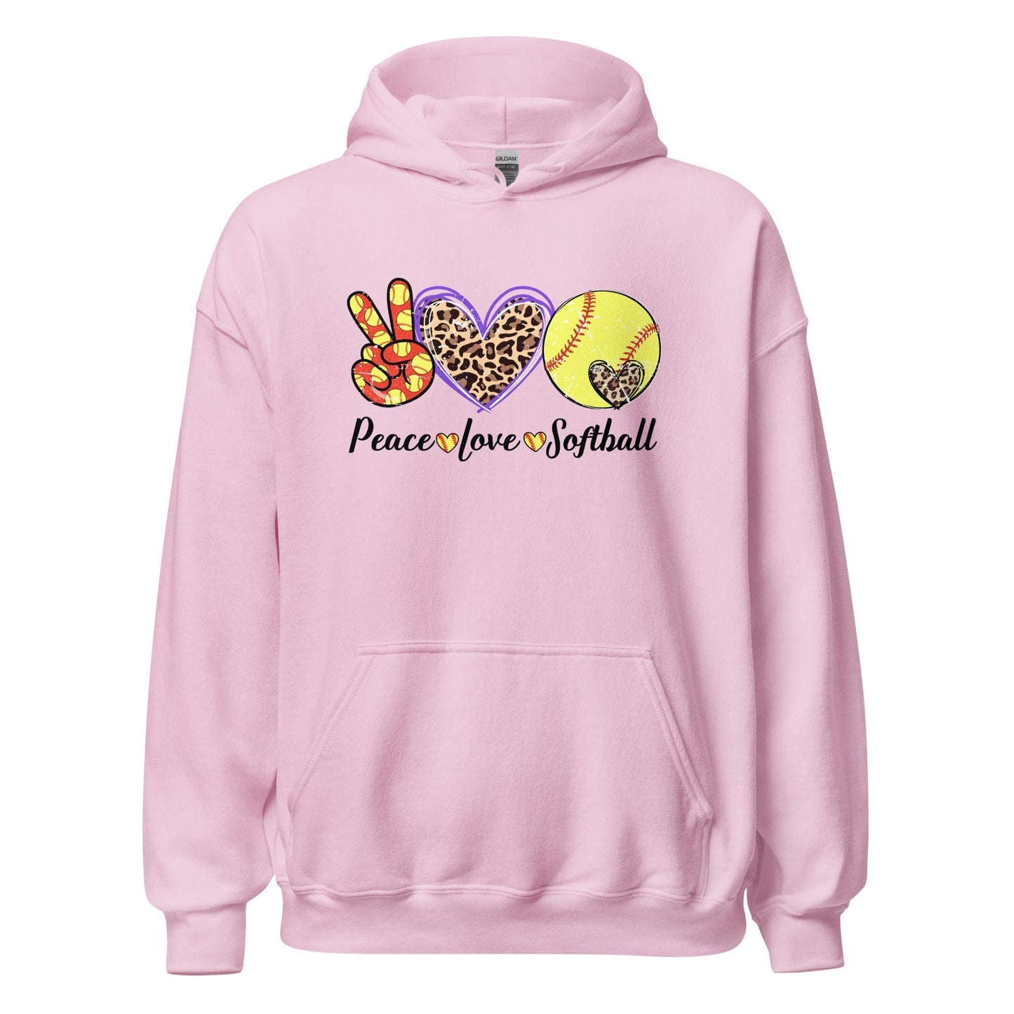 Peace Love Softball Hoodie Light Pink / S Spirit Gear Collective Hoodie