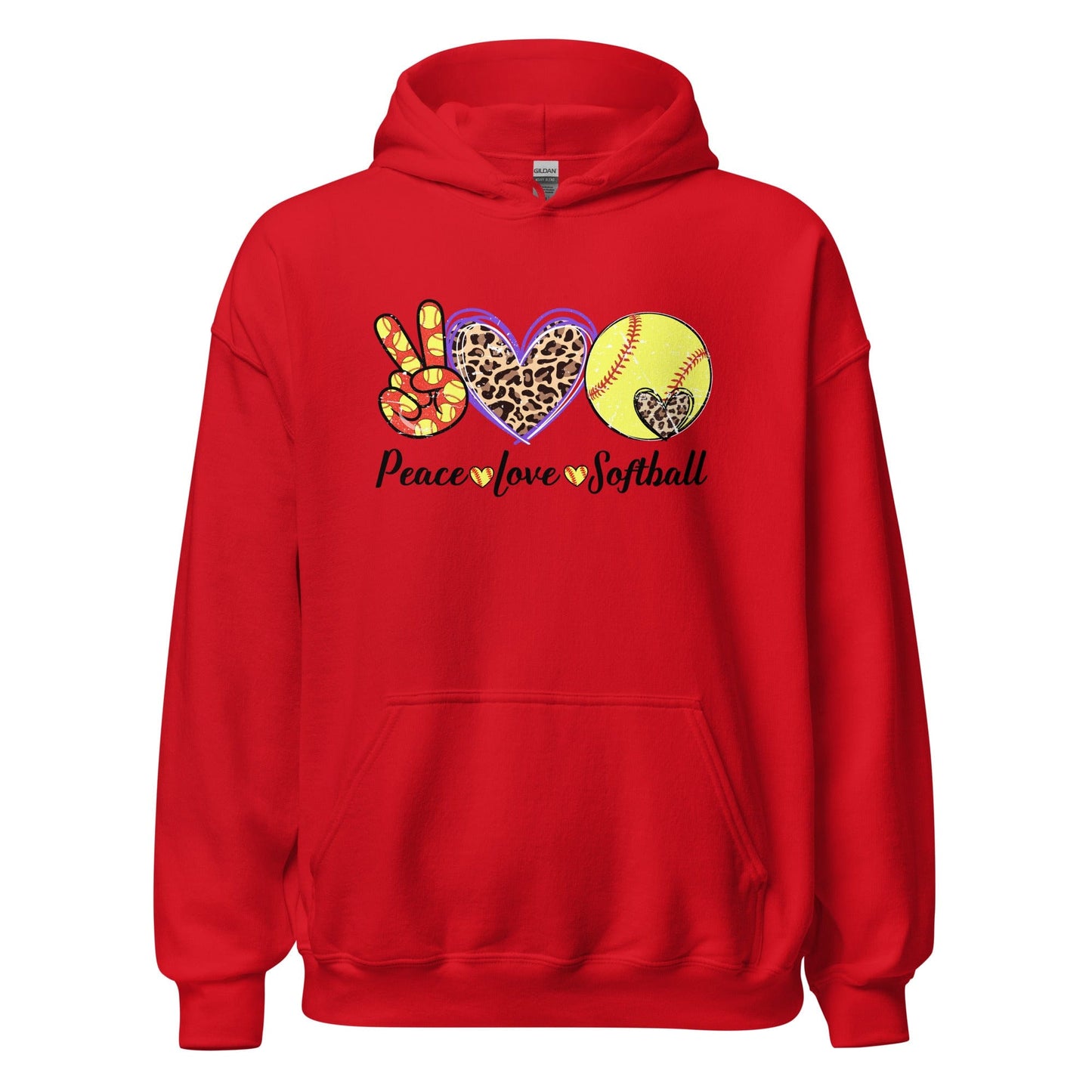 Peace Love Softball Hoodie Red / S Spirit Gear Collective Hoodie