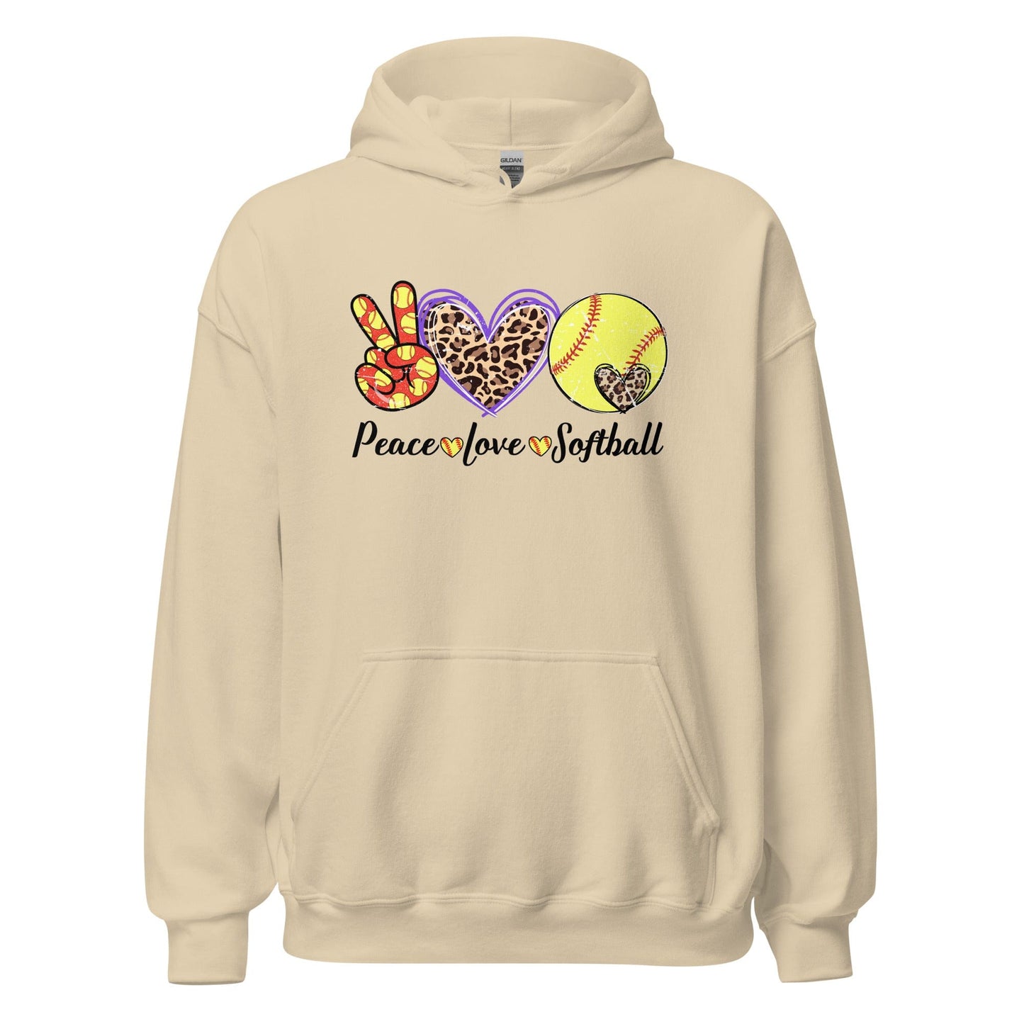 Peace Love Softball Hoodie Sand / S Spirit Gear Collective Hoodie