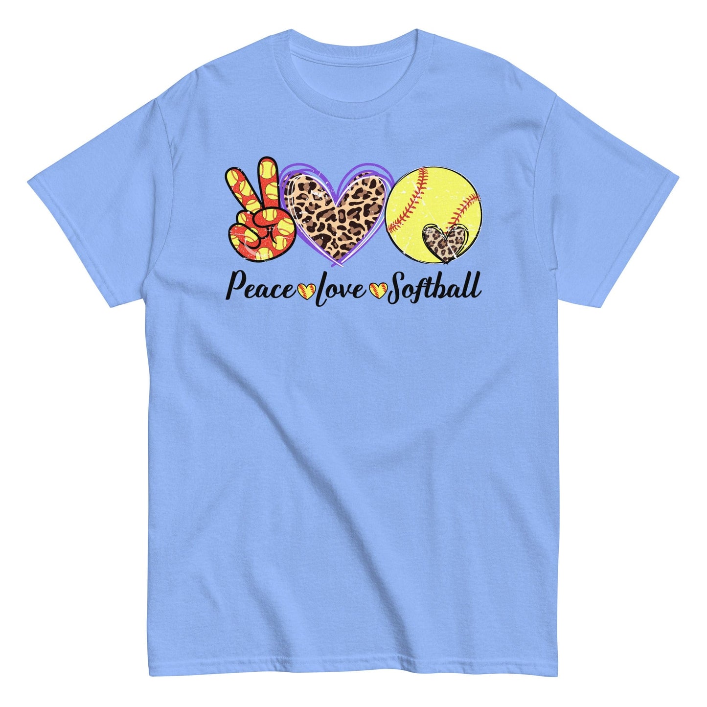 Peace Love Softball Shirt Carolina Blue / S Spirit Gear Collective T-Shirt