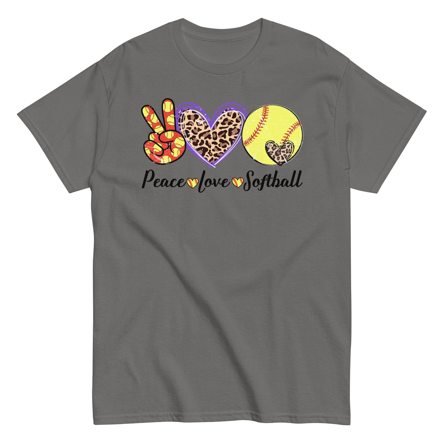Peace Love Softball Shirt Charcoal / S Spirit Gear Collective T-Shirt