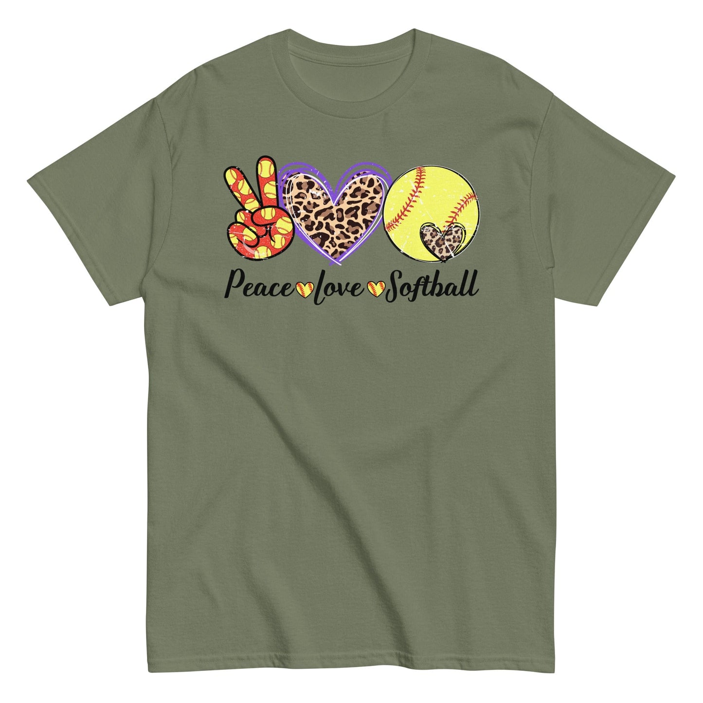 Peace Love Softball Shirt Military Green / S Spirit Gear Collective T-Shirt