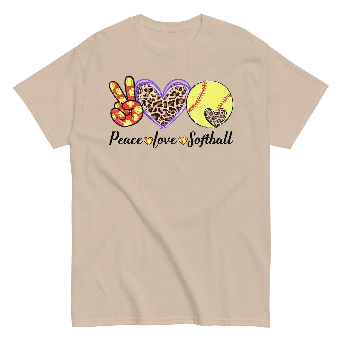 Peace Love Softball Shirt Sand / S Spirit Gear Collective T-Shirt