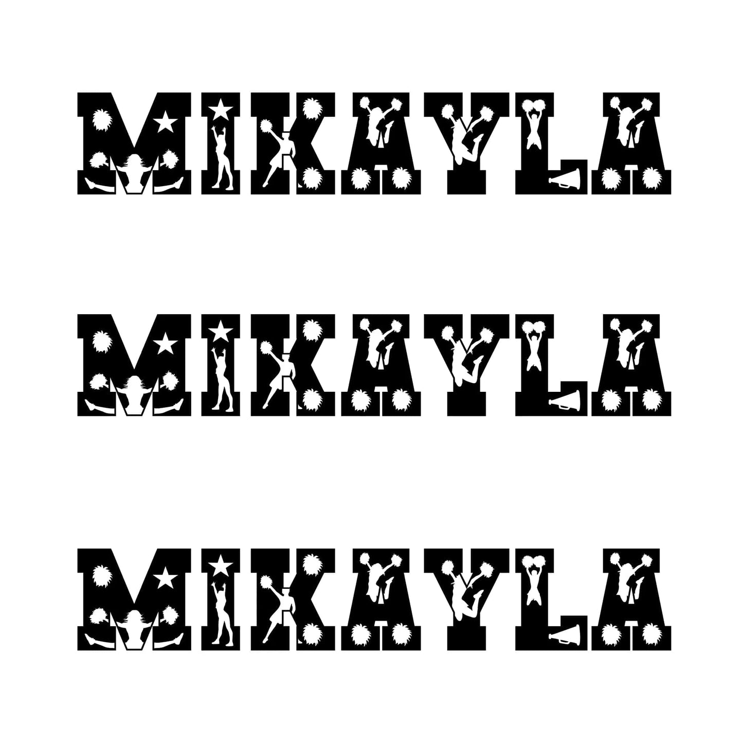 Personalized Cheer Name Sticker Sheet | 3 Custom Names with Cheerleader Silhouette Font Personalized Cheer Themed Stickers / White / 5.5″×5.5″ Spirt Gear Collective Personalized Cheer Sticker