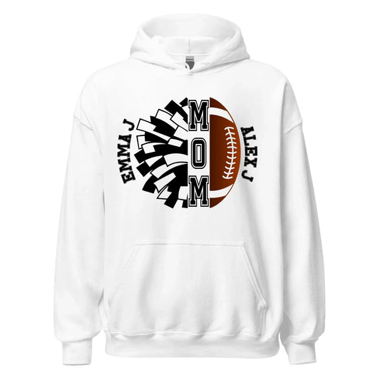 Personalized Football and Cheer Mom Hoodie Personalized Football & Cheer Mom Hoodie / White / S Spirt Gear Collective Personalized Football Mom and Cheer Mom Hoodie