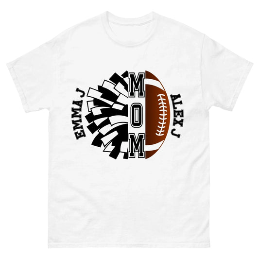 Personalized Football Mom and Cheer Mom Shirt Personalized Football Mom and Cheer Mom Shirt / White / S Spirt Gear Collective Personalized Football Mom and Cheer Mom Shirt