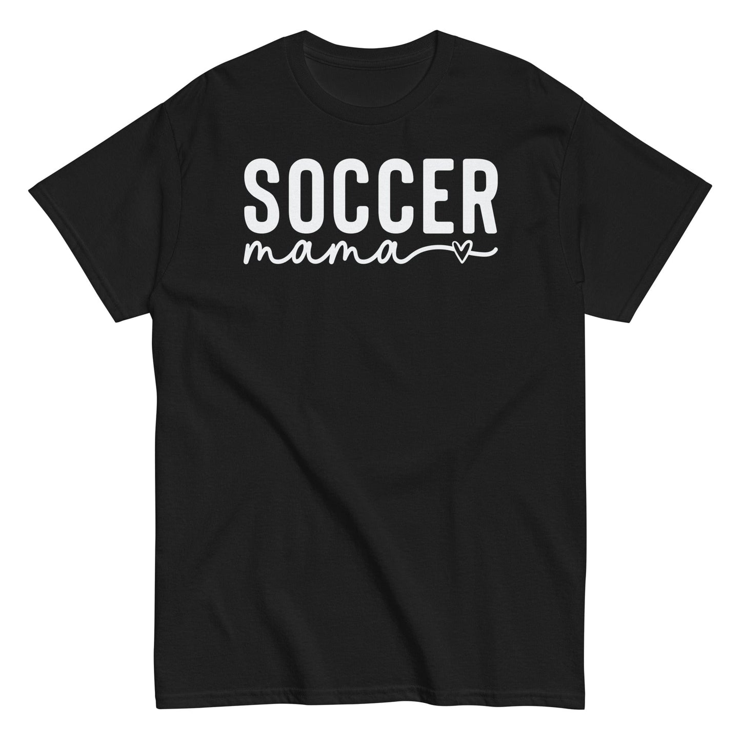 Soccer Mama Shirt with Heart - White Text Black / S Spirit Gear Collective T-Shirt
