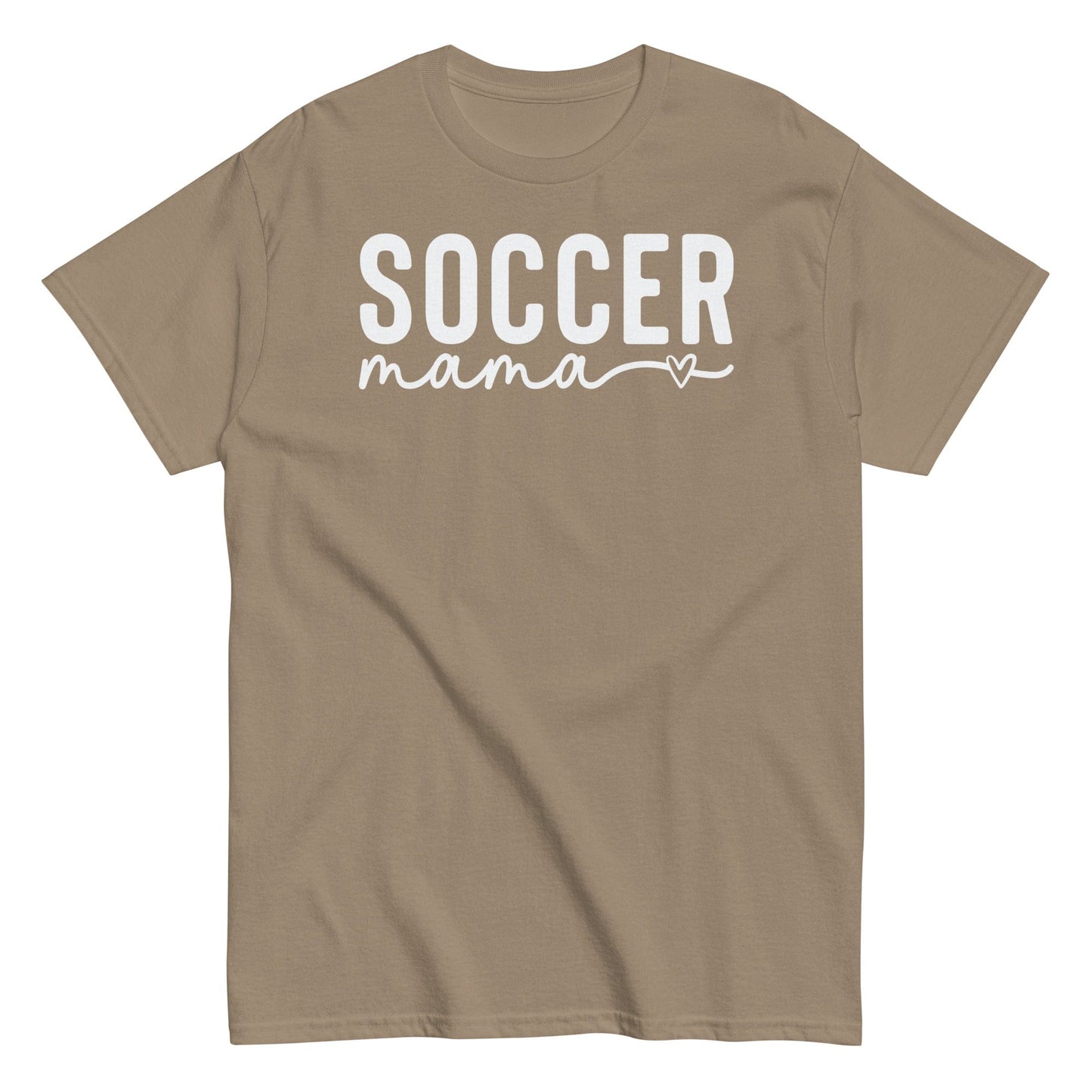 Soccer Mama Shirt with Heart - White Text Brown Savana / S Spirit Gear Collective T-Shirt