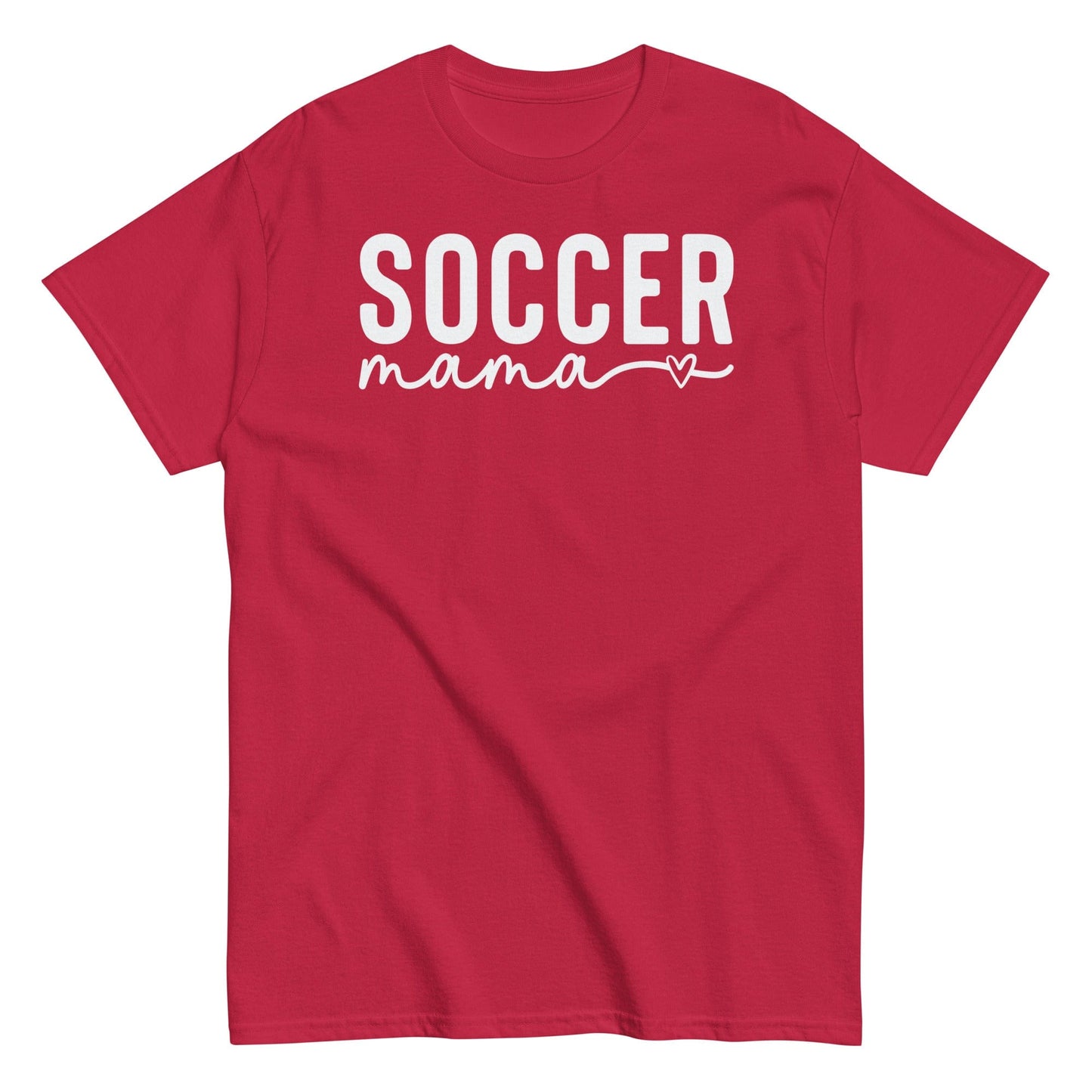 Soccer Mama Shirt with Heart - White Text Cardinal / S Spirit Gear Collective T-Shirt