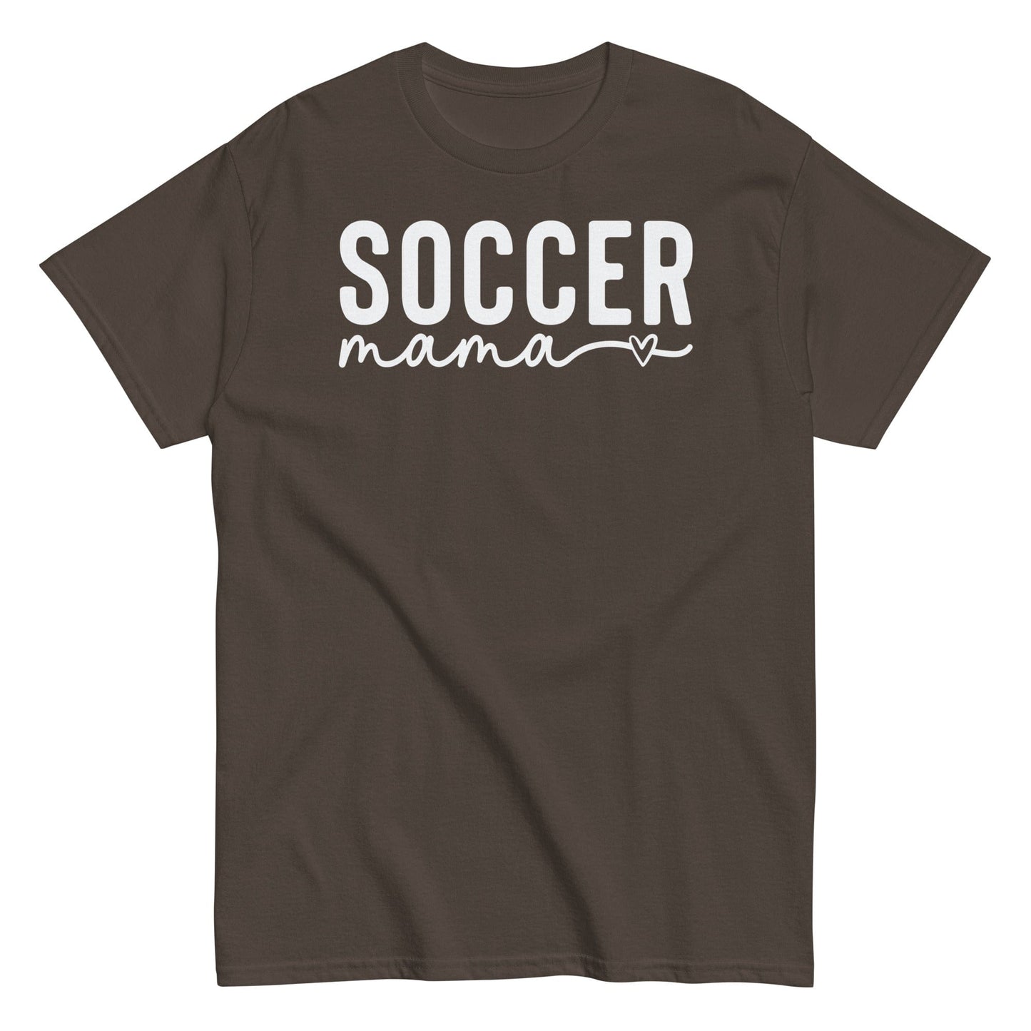 Soccer Mama Shirt with Heart - White Text Dark Chocolate / S Spirit Gear Collective T-Shirt