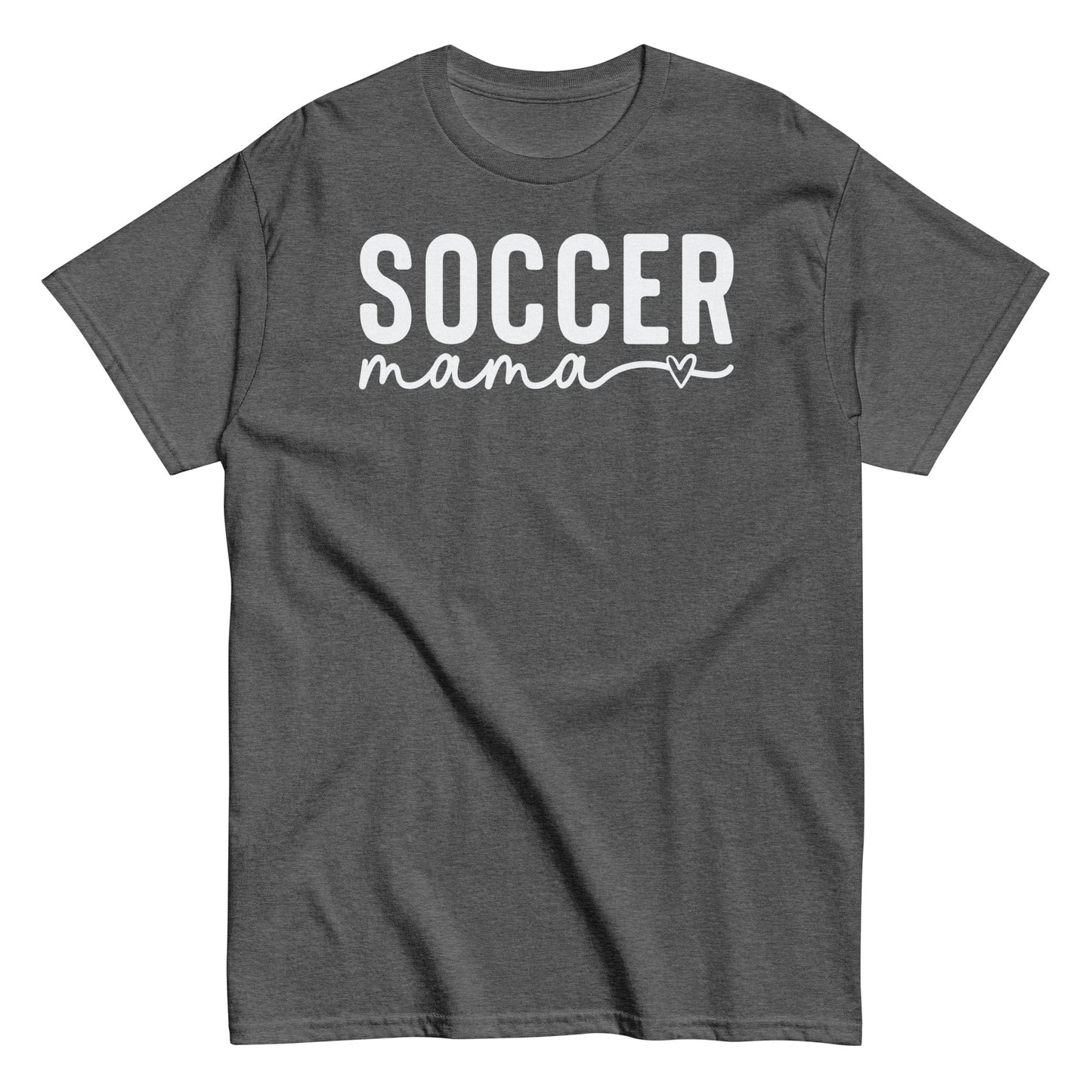 Soccer Mama Shirt with Heart - White Text Dark Heather / S Spirit Gear Collective T-Shirt