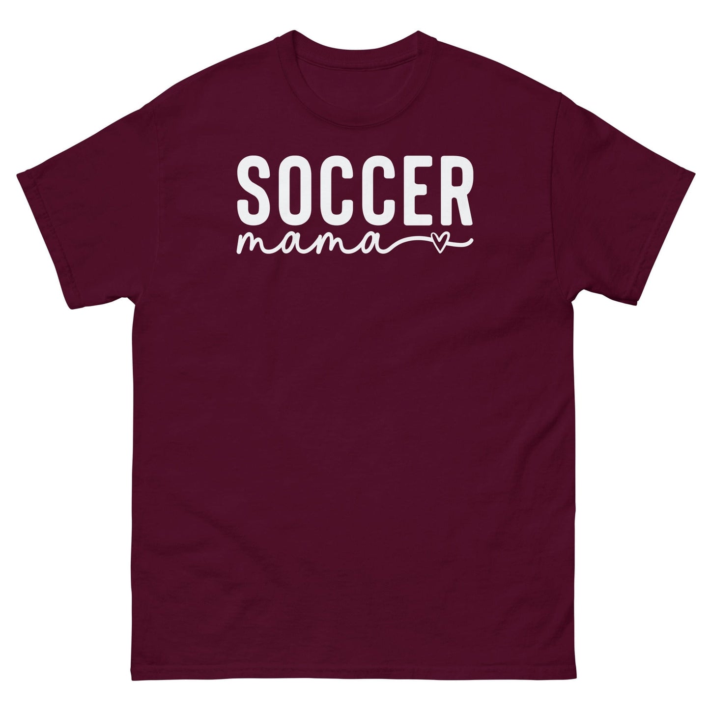 Soccer Mama Shirt with Heart - White Text Maroon / S Spirit Gear Collective T-Shirt